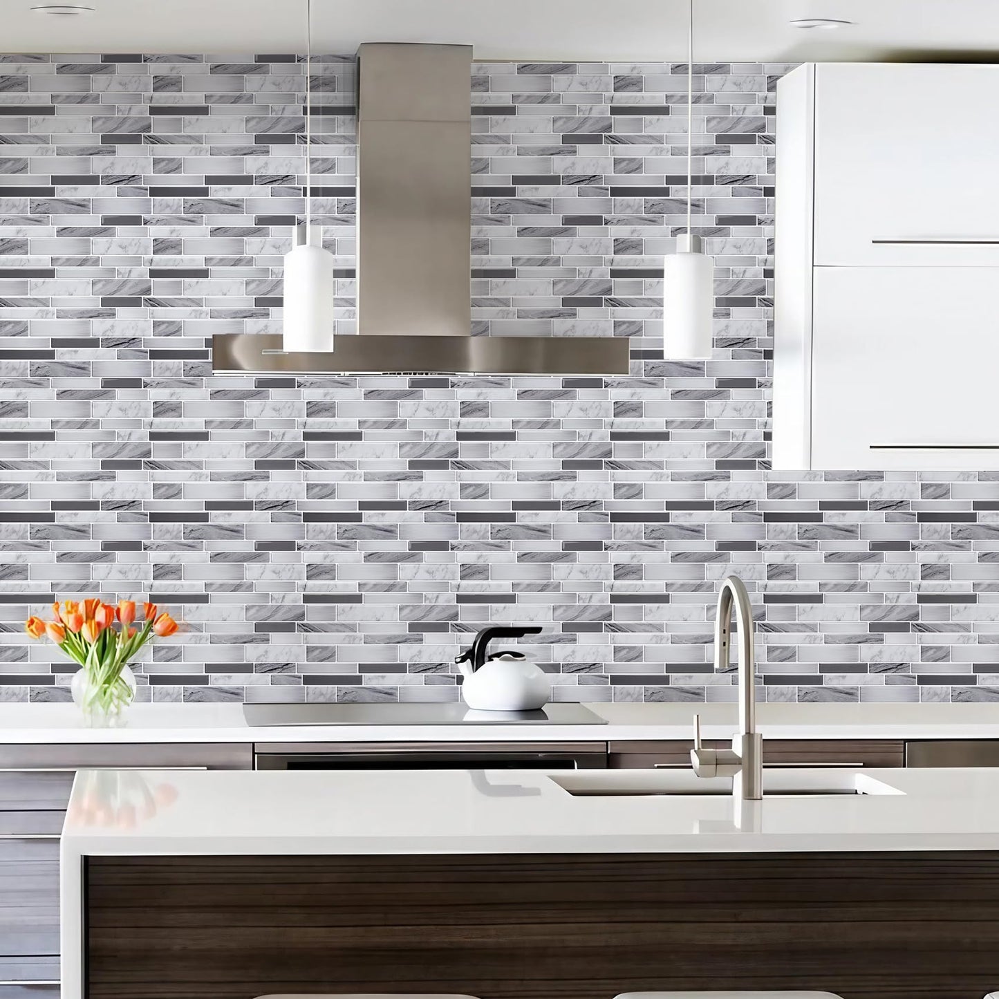 Vamos Tile 10-Sheet Peel and Stick Tile Backsplash,12"x12" Premium Kitchen Backsplash Peel and Stick Tile (Grey)