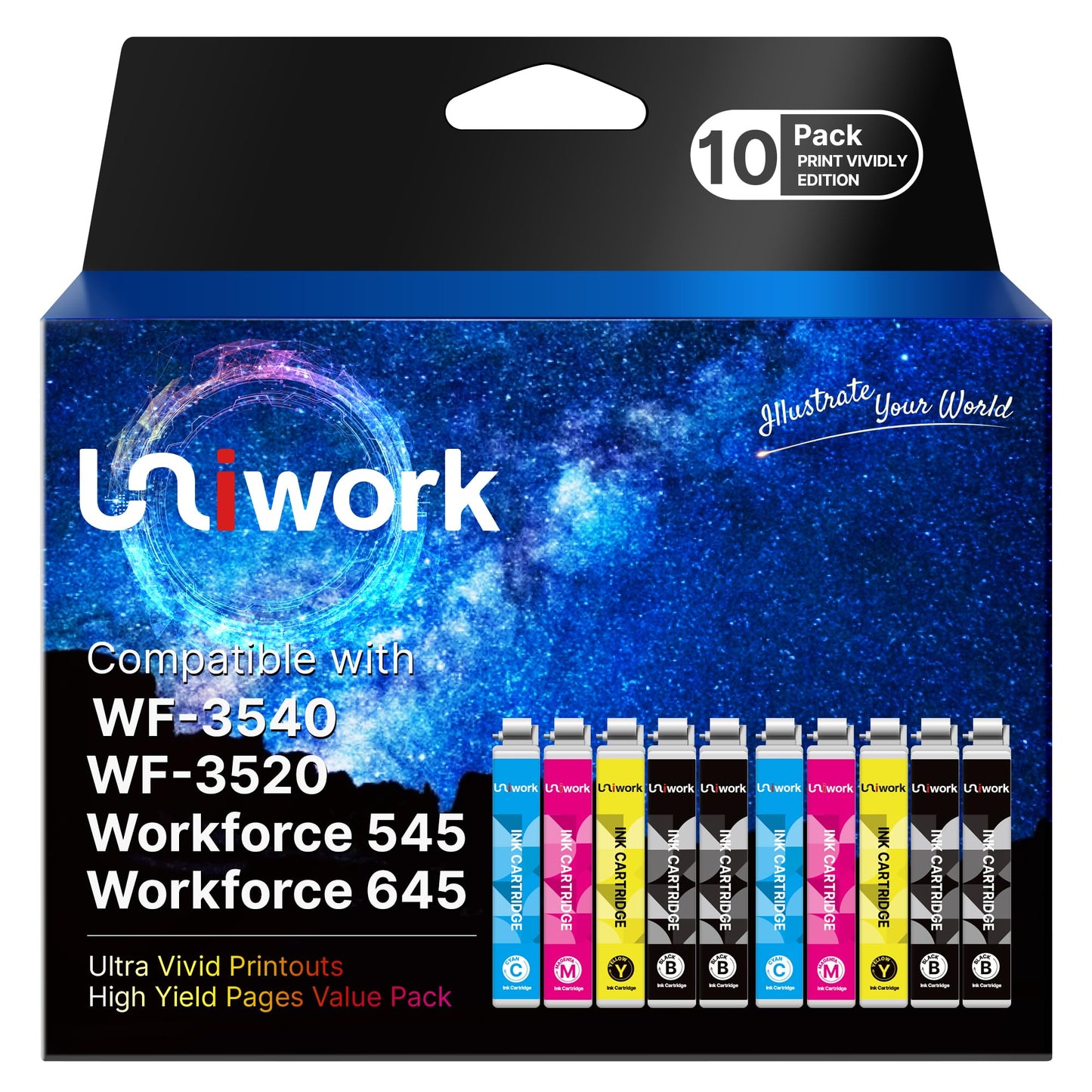 Uniwork 127XL Ink Cartridge Value Pack 10 Pack Remanufactured for Epson 127 Ink T127 Ink to use with Workforce 545 845 645 WF-3540 WF-3520 WF-7010 WF-7510 WF-7520 (4BK, 2C, 2M, 2Y)