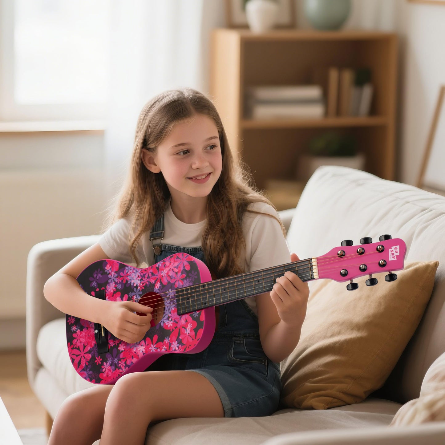 CB SKY 30 INCH ACOUSTIC GUITAR PINK FLOWER Junior/Student Acoustic Guitar/Beginner/Kids musical toys, musical instrument