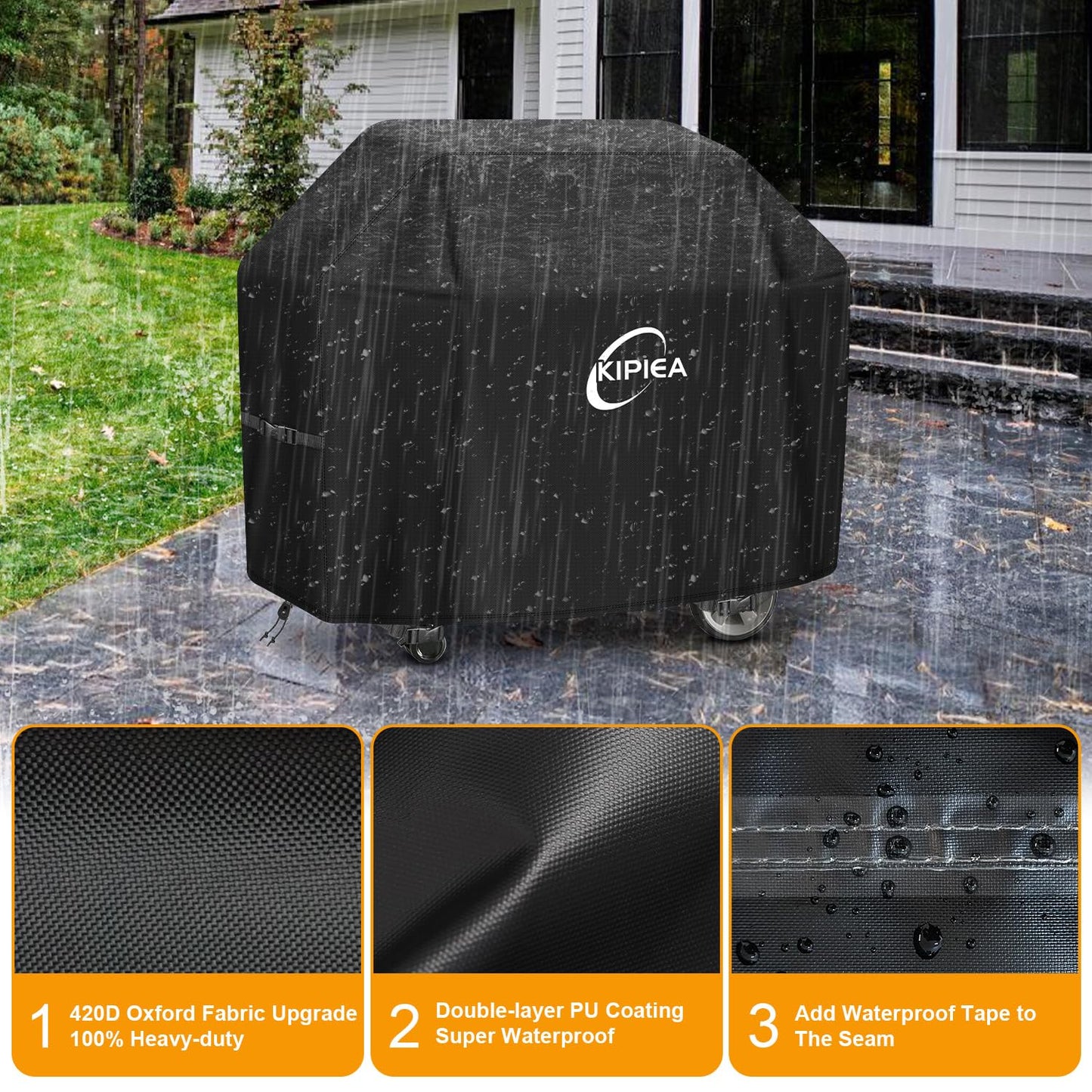 Kipiea Upgrade BBQ Covers 52 inch, Heavy-Duty Barbecue Covers, Universal Gas Grill Covers with 4 Windproof Buckles, No Tears Anti UV No Fading (52" W x 26" D x 43" H)