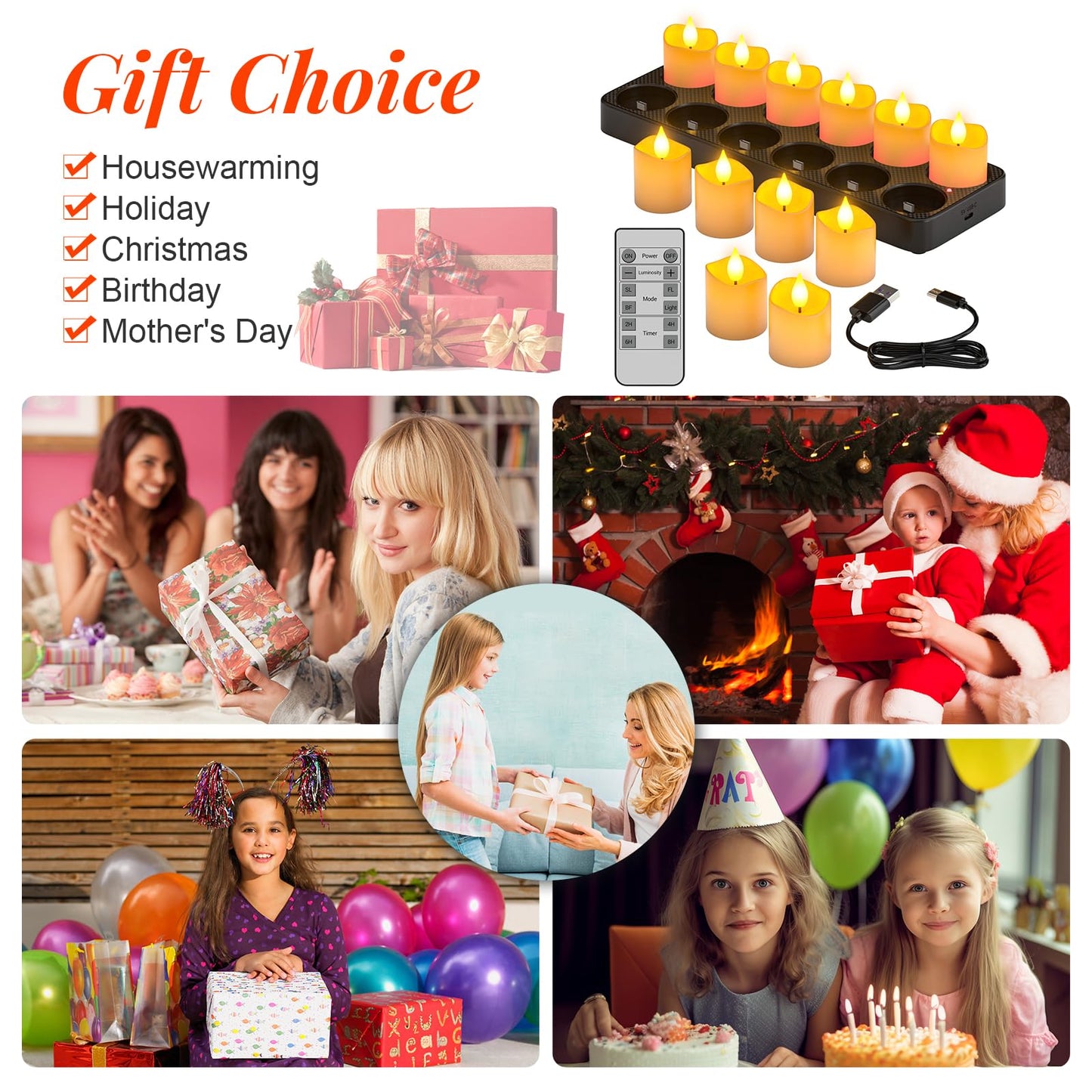 PChero Flameless Candles with Remote Timer & Charging Base, 12pcs USB Rechargeable Battery LED Tea Lights Small Votive Candles for Weddings Lantern Christmas Home Room Decor