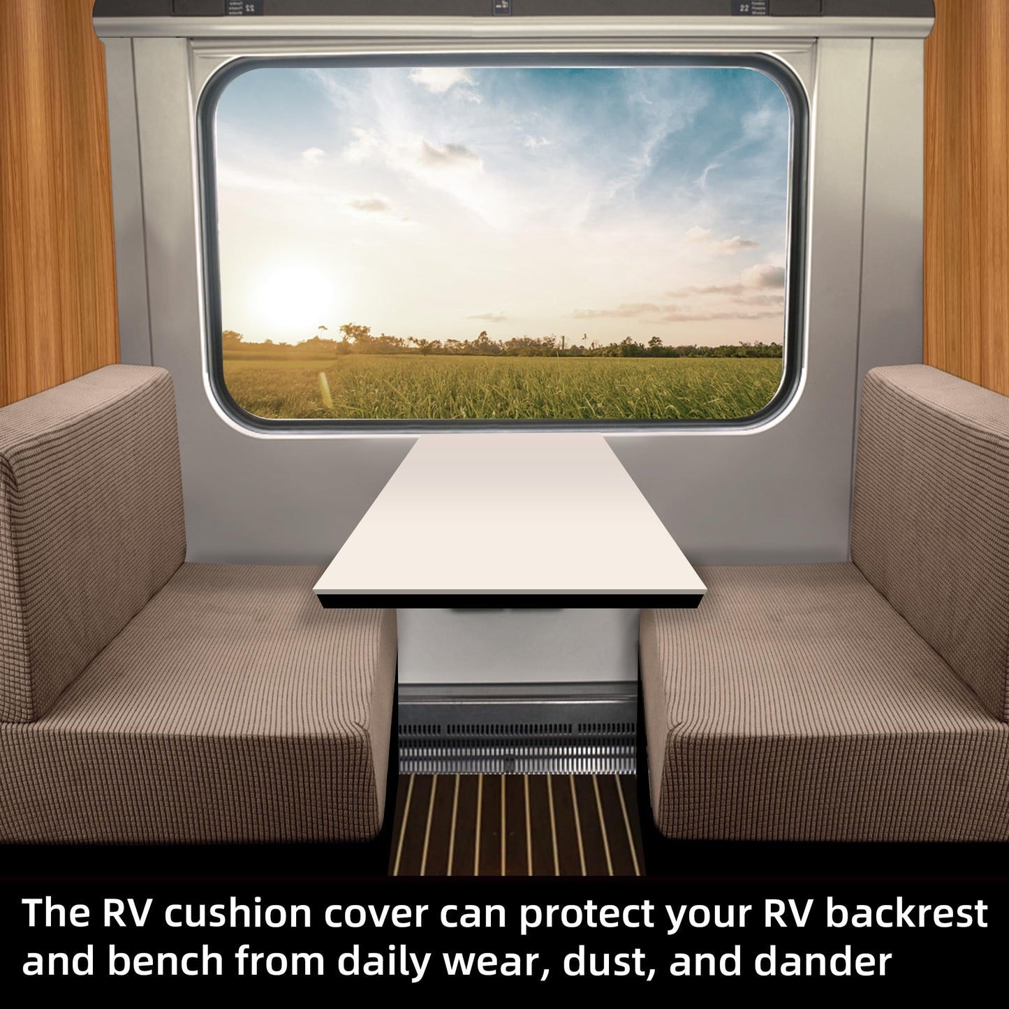 Tlswshsy 2Set RV Dinette Cushions Covers- RV Stretch Sofa Seat Slipcovers -Washable Loveseat Sofa Furniture Protector for RV Camper Car Bench (Camel 2 Backrest Covers & 2 Bench Covers)