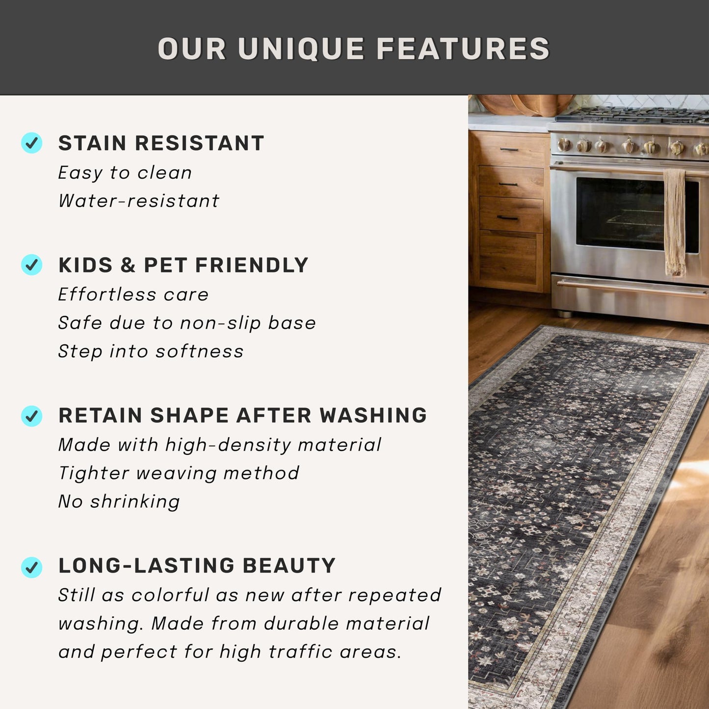 Large 3x5 Entryway Rug Indoor - Washable Non-Slip Low Pile Ultra Soft Area Rug for Large Kitchen, Bedroom Bedside, Mudroom - Boho Modern Aesthetic Geometric Decor (3x5 Black/Multi)