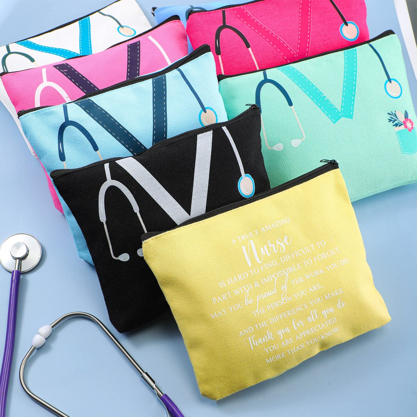 Sabary 20 Pcs Nurse Appreciation Gifts Bulk Nurse Makeup Canvas Bag with Zipper Thank You Sign Cosmetic Bags Cute Nursing Assistant Travel Nursing Pouch for Christmas