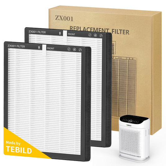 2 Pack ZX001 True HEPA Replacement Filter Compatible with TEBILD ZX001 Air Purifier, 3-in-1 H13 Ture HEPA and High-Efficiency Activated Carbon Filters for Pets Home Office