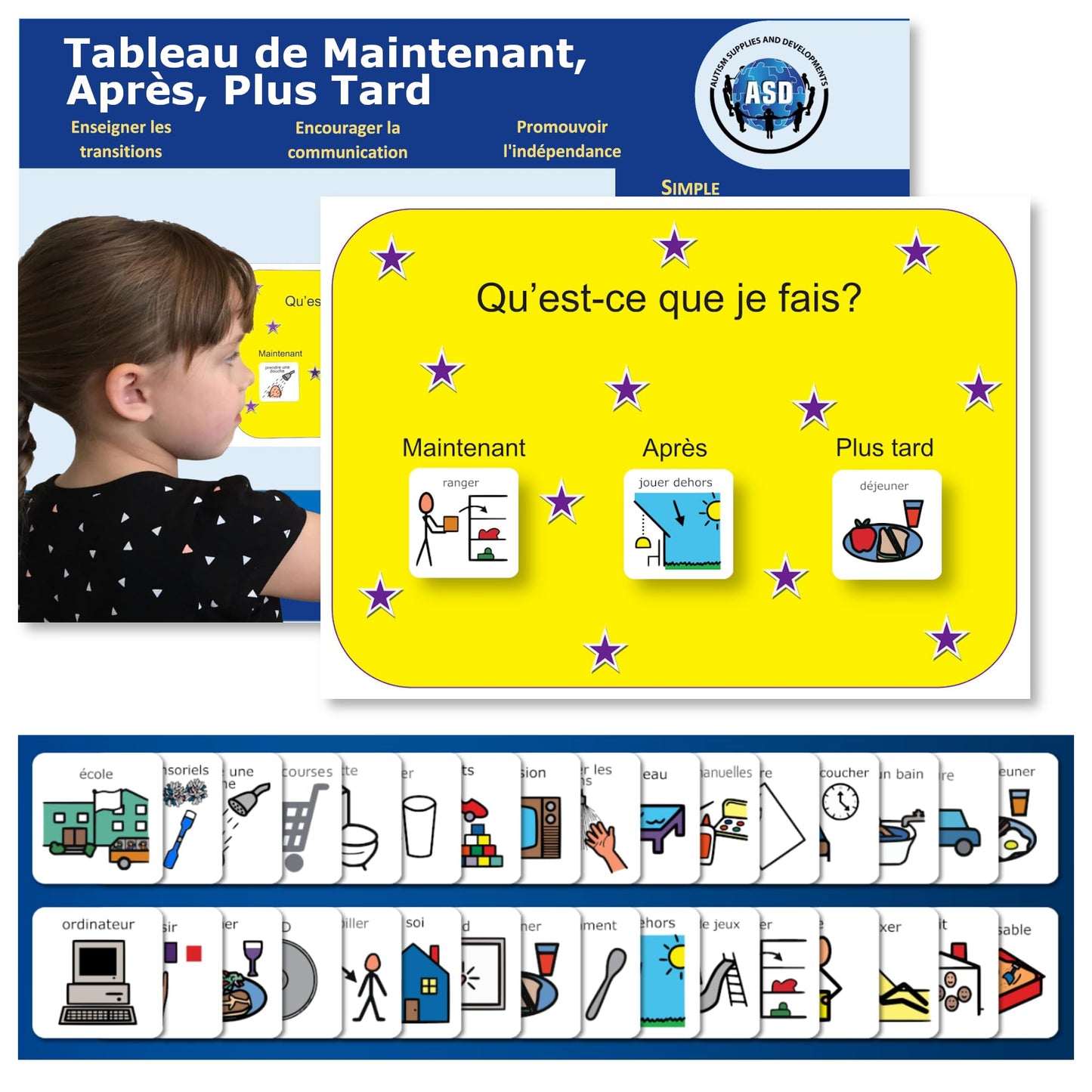 Tableau Routine Enfant Maintenant Suivant – Emploi du Temps/Rituel – 32 Pictogrammes Autisme Materiel – Calendrier de Planning – TSA/TDAH Enfant outil