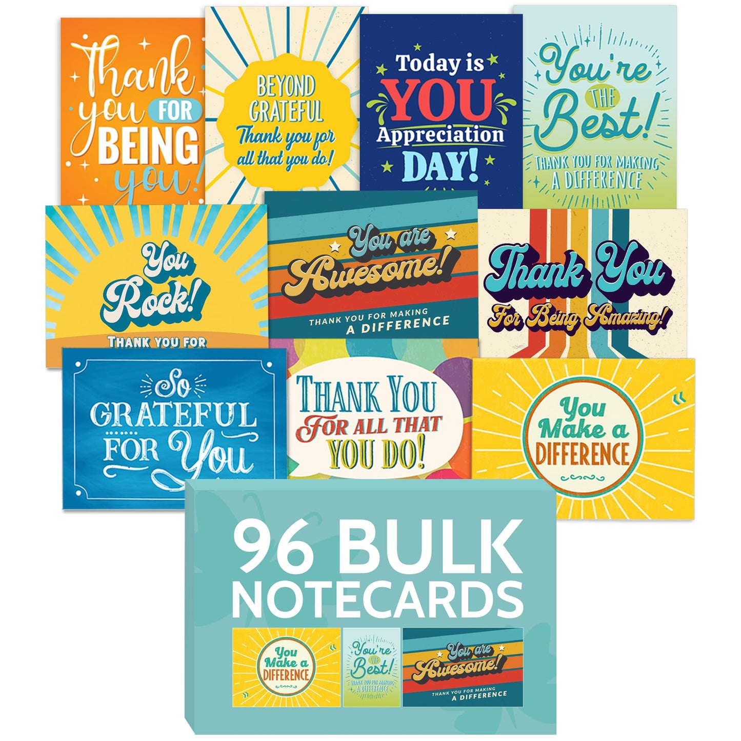T MARIE 96 Appreciation Cards with Envelopes - Team Gifts, Teacher Gifts Bulk, Volunteer and Employee Appreciation, Gratitude and Encouragement Notecards - Boxed Set of Thank You Cards