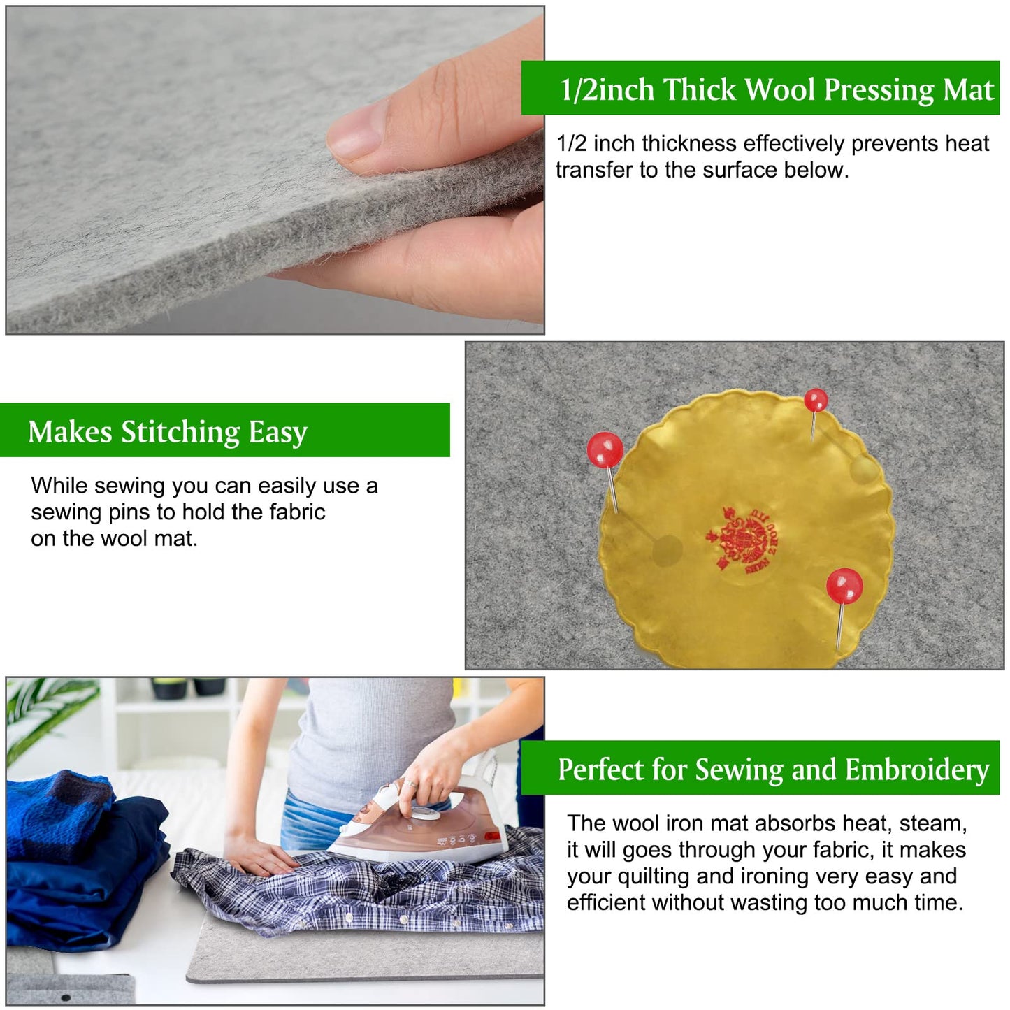 Rdutuok 54x15 Inches Wool Pressing Mat for Quilting Ironing Pad 100% Wool from New Zealand Easy Press Wooly Felted Iron Board for Retains Heat, Great for Quilting & Sewing Projects