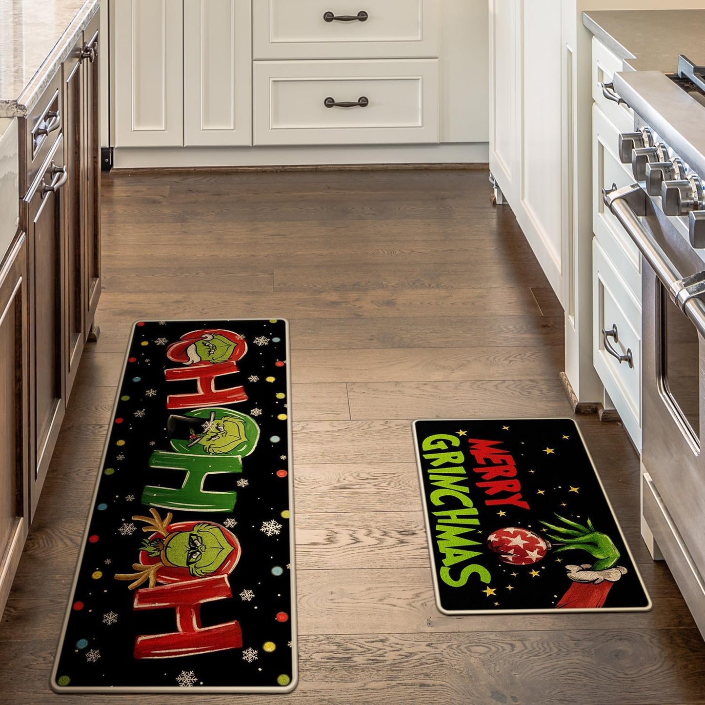 Christmas Kitchen Mats Sets of 2, Winter Xmas Kitchen Rugs Non Skid Washable Doormat Farmhouse Style Decor Mats for Floor 17x29 and 17x47 Inch DM106