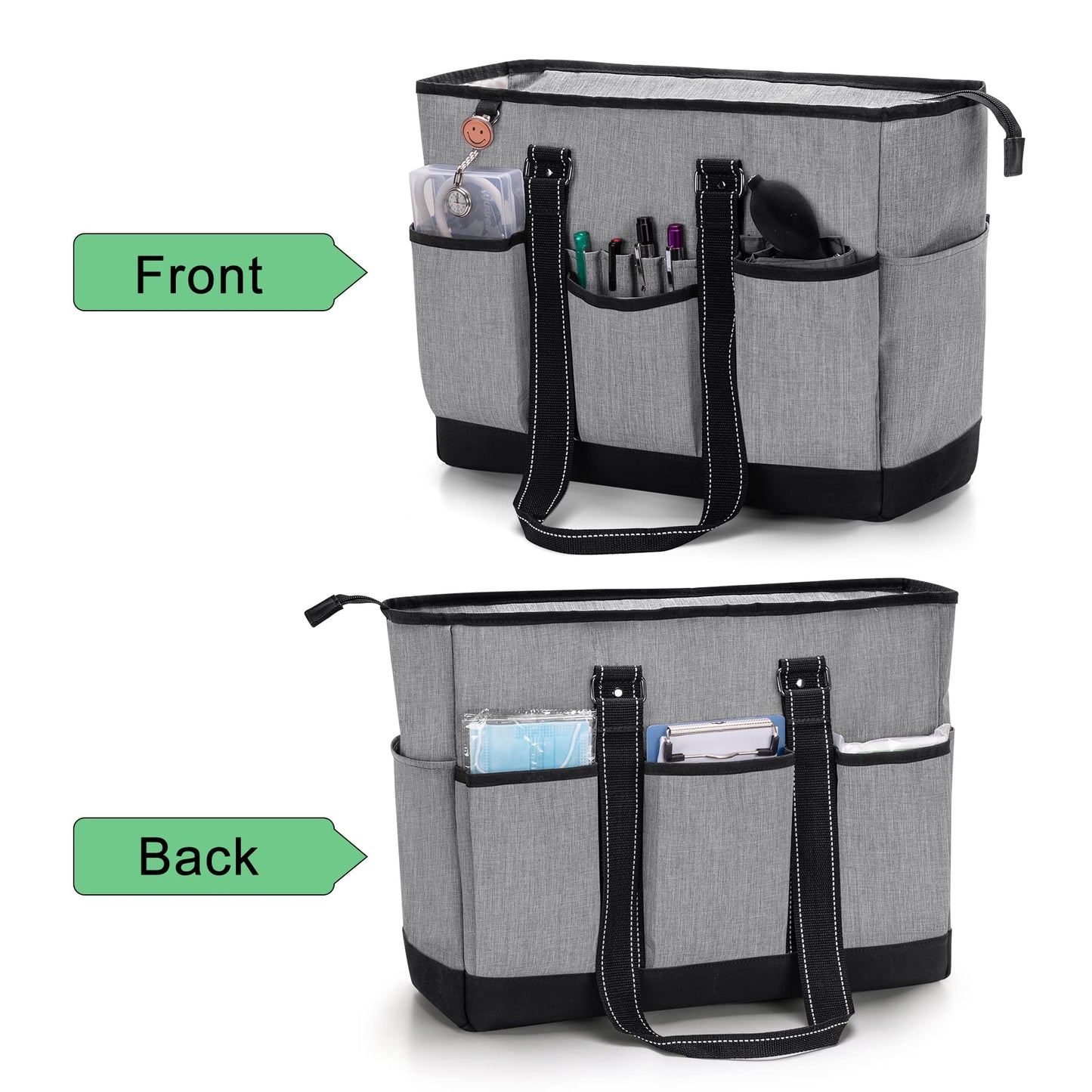 Damero Nurse Tote Bag with Padded Laptop Sleeve, Medical Nurse Utility Bag with Multiple Pockets for School, Work, Home Health Care, Gray