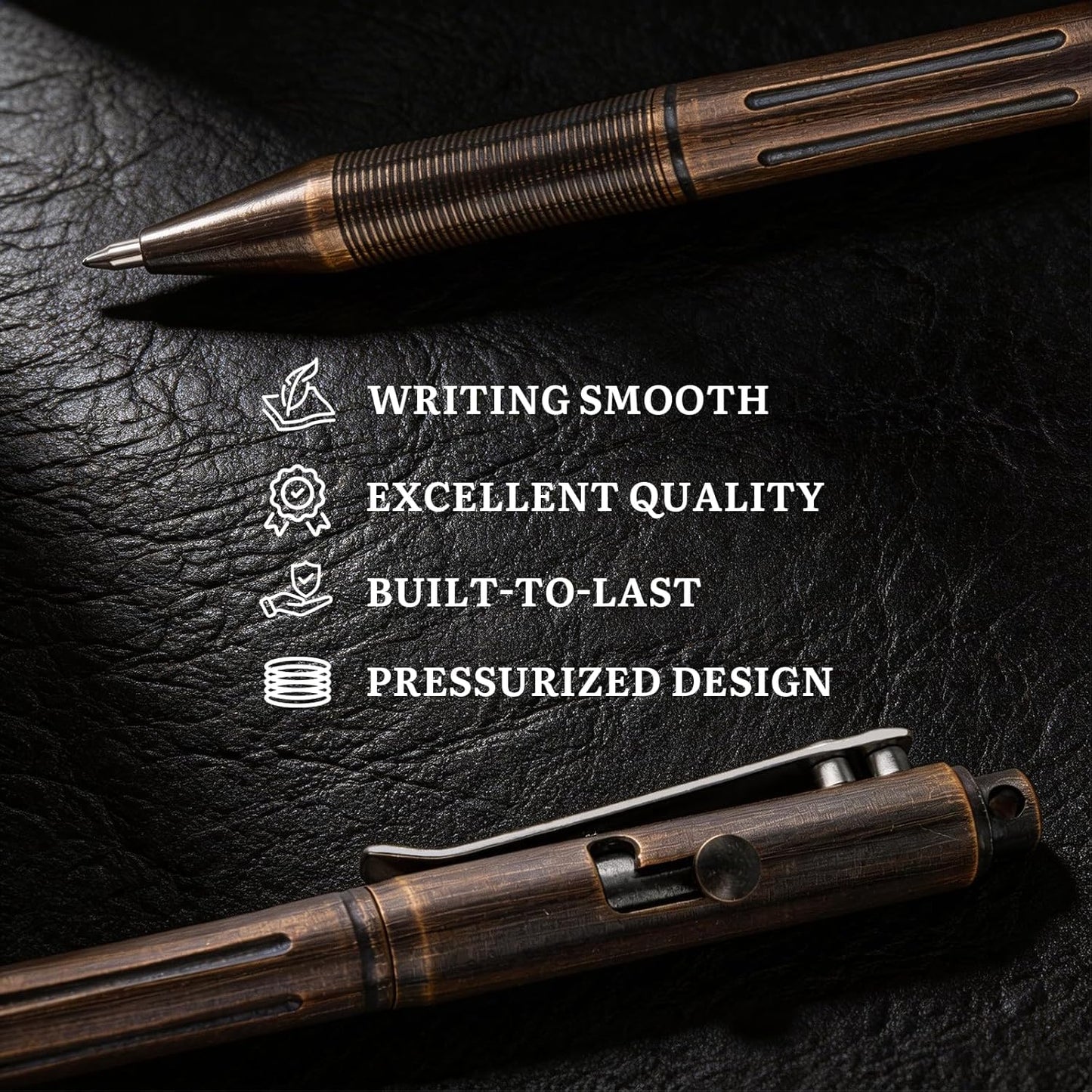 SMOOTHERPRO Stainless Steel Bolt Action Pen Compatible with Pilot G2 Refill Pocket Clip Heavy Weight for Tremor Parkinson Arthritic Hands Retro Black(RG338)