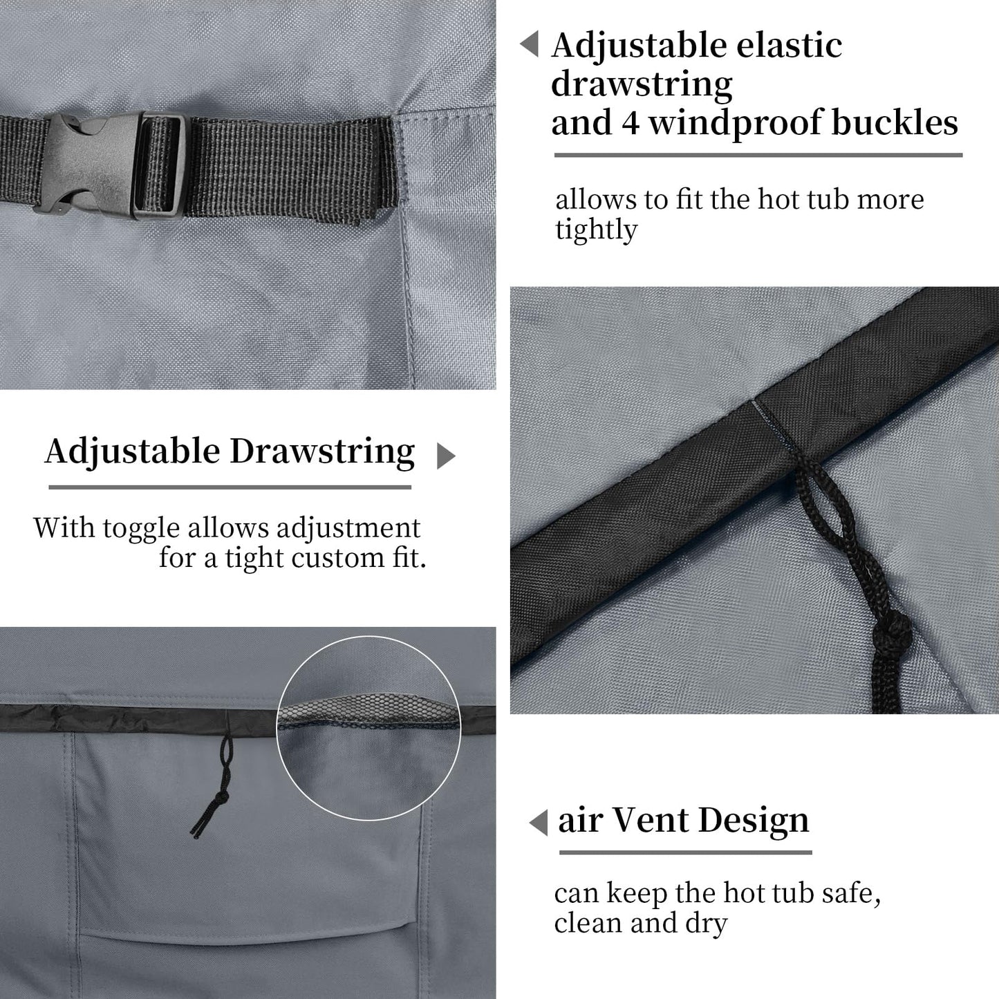 AKEfit Outdoor Waterproof and Weatherproof Hot Tub Cover 85 x 85 inch fit 84 x 84 or 83 x 83 or 82 x 82 or 7 ft x 7 ft Square SPA 600D Heavy Duty Cover Protectors Protective Cover Cap