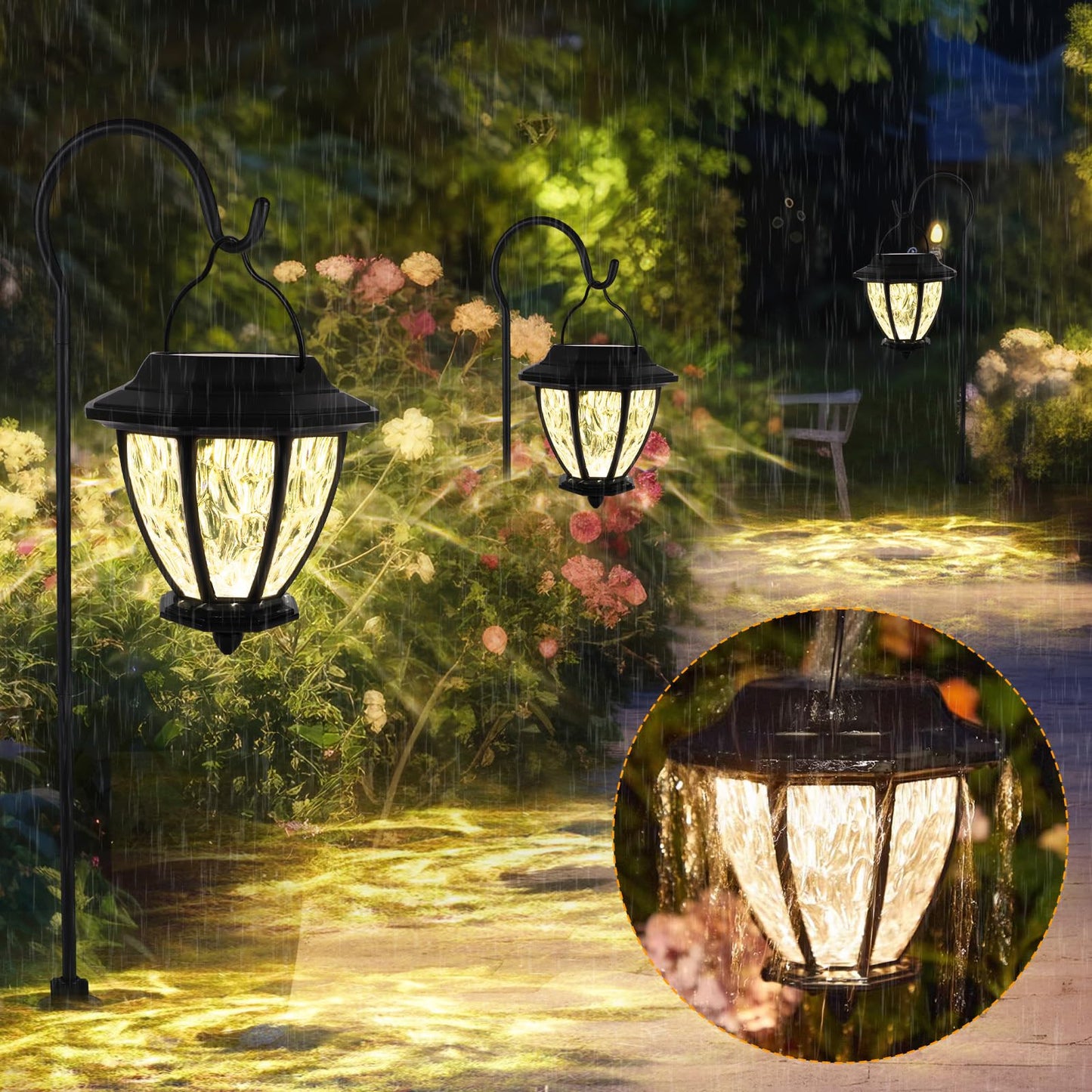 Solar Lantern Outdoor 2 Pack Hanging Solar Lights,Garden Waterproof Decorative with Wall Mount Kit and Shepherd Hook for Porch Lawn Patio Pathway Garden Wall Gifts for Mother's Day