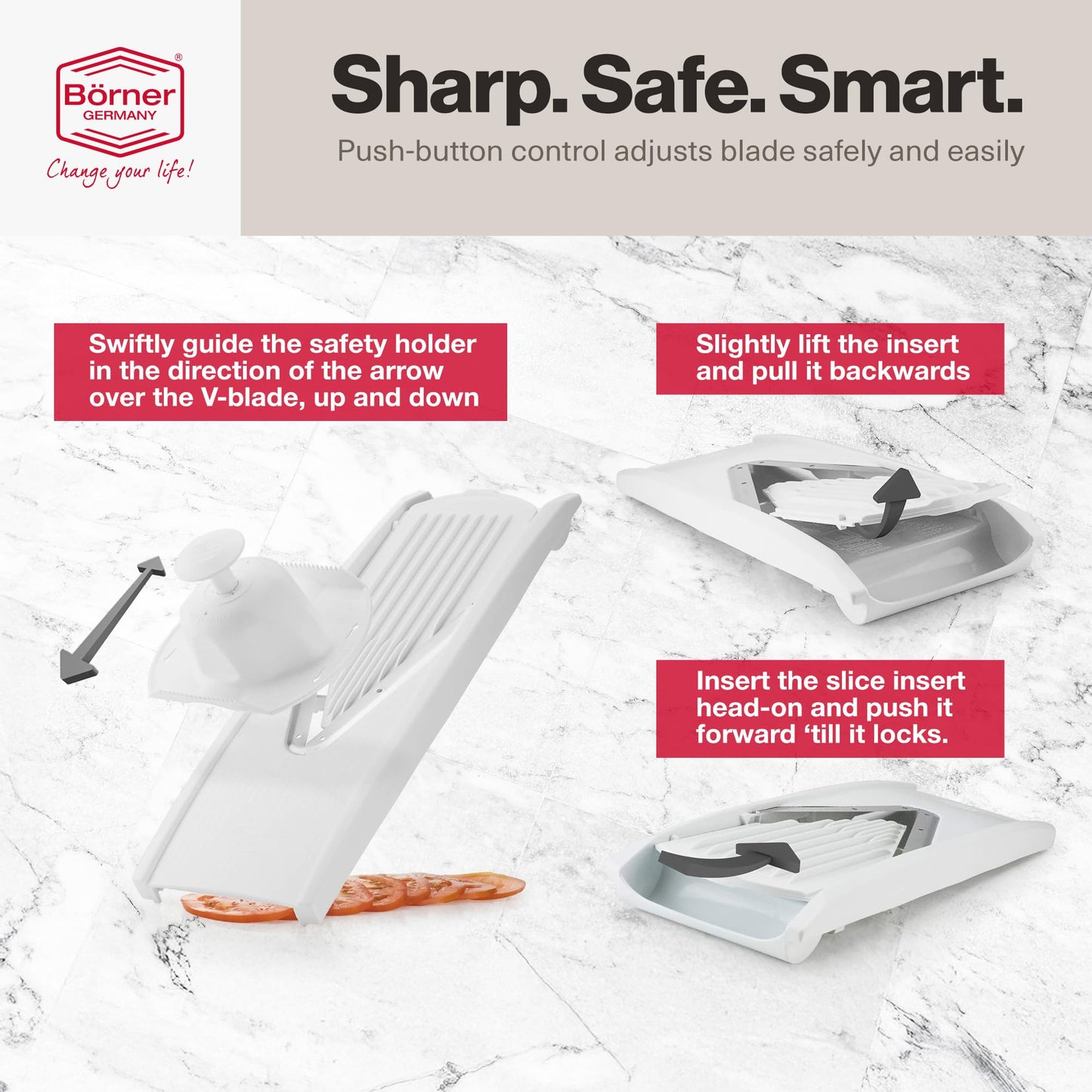 Swissmar V-Prep™ Mandoline Slicer – Versatile Kitchen Slicer for Julienne, Shred, Cube & Slice – Includes Multi-Function Bowl & Safety Holder – Essential Kitchen Gadget – White