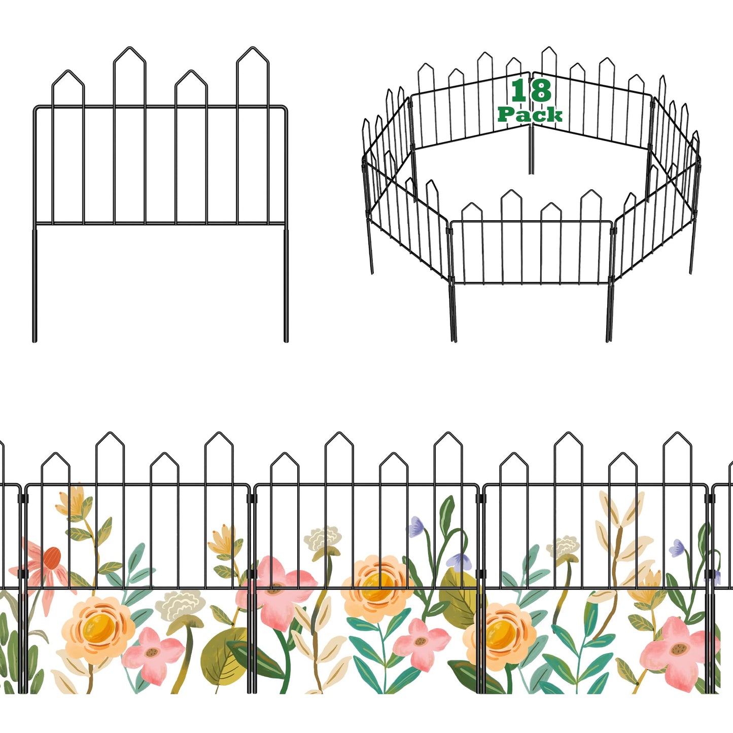 SHINOSKE 18 Panels Decorative Garden Fence Total 19.5in(H) x 26ft(L) Rustproof Metal Wire Fencing Border No Dig Animal Barrier Flower Edging for Yard Landscape Outdoor Garden Patio