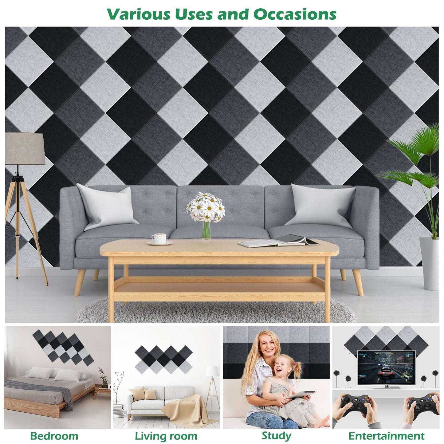AGPTEK 12 PCS Acoustic Absorption Panel Acoustic Panel 12*12*0.4 IN Sound Insulation Panels Beveled Edge Tiles, High Density Acoustic Sound Absorbing Panels, Great for Home & Offices, Wall Decoration
