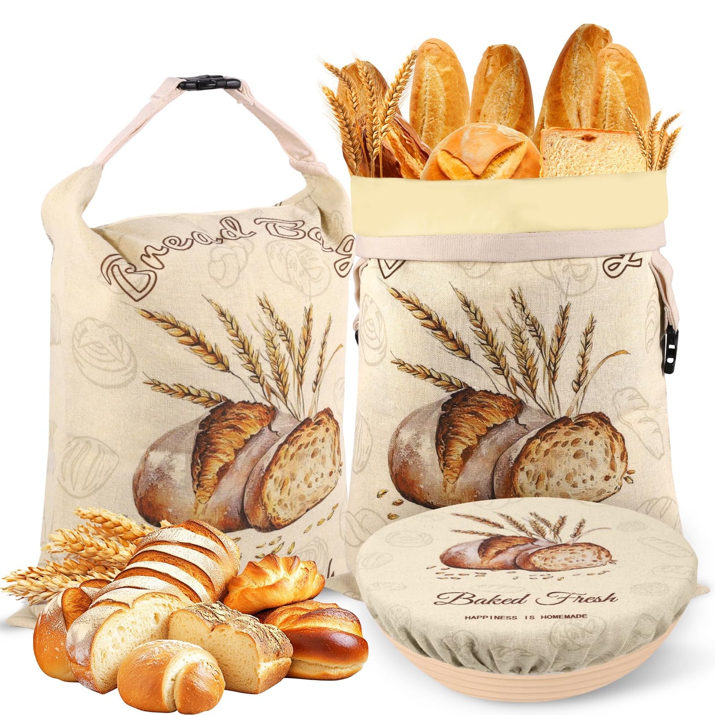 Beeswax Bread Bags for Sourdough, 2 Pack Reusable Bread Bag for Storage XL 17x13 Inch, Large Linen Beeswax Bread Bags for Homemade Sourdough with 1 Linen Bowl Cover - Keep Fresh, Freezer Safe