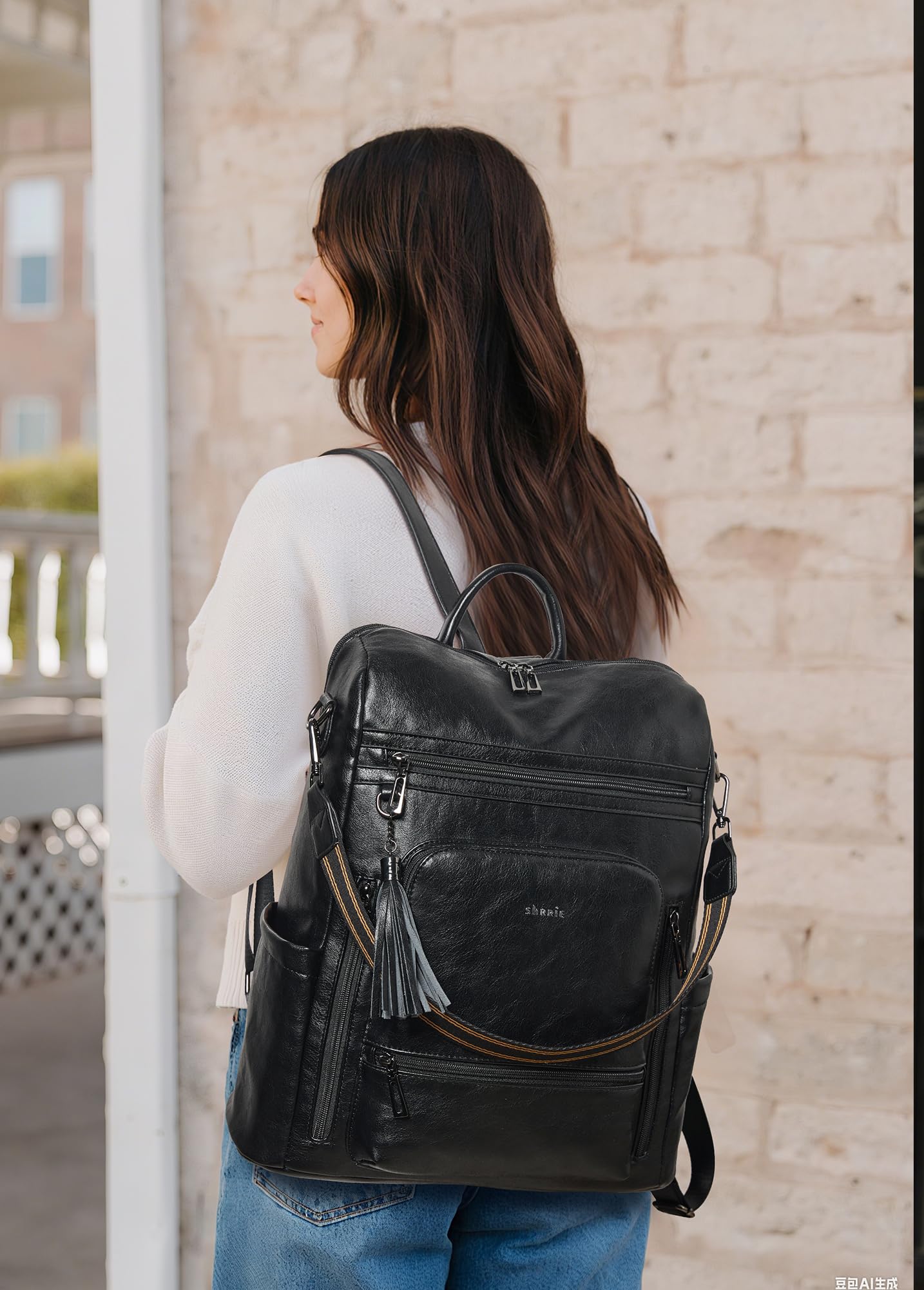 Shrrie Laptop Backpack for Women Vegan Leather 15.6 inch Laptop Bag Large Travel Backpack Purse for Business College Work Brown3