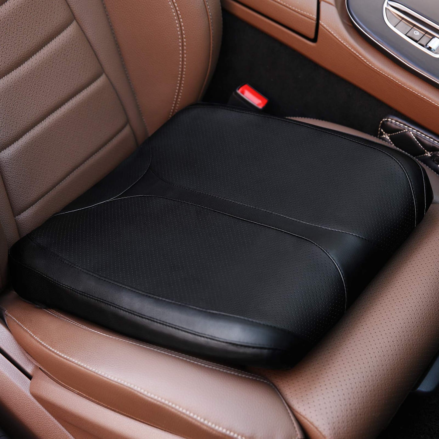 QYILAY Leather Car Memory Foam Heightening Seat Cushion for Short People Driving,Hip(Coccyx/Tailbone) and Lower Back Pain Relief Butt Pillows,for Truck,SUV,Office Chair,Wheelchair,etc.