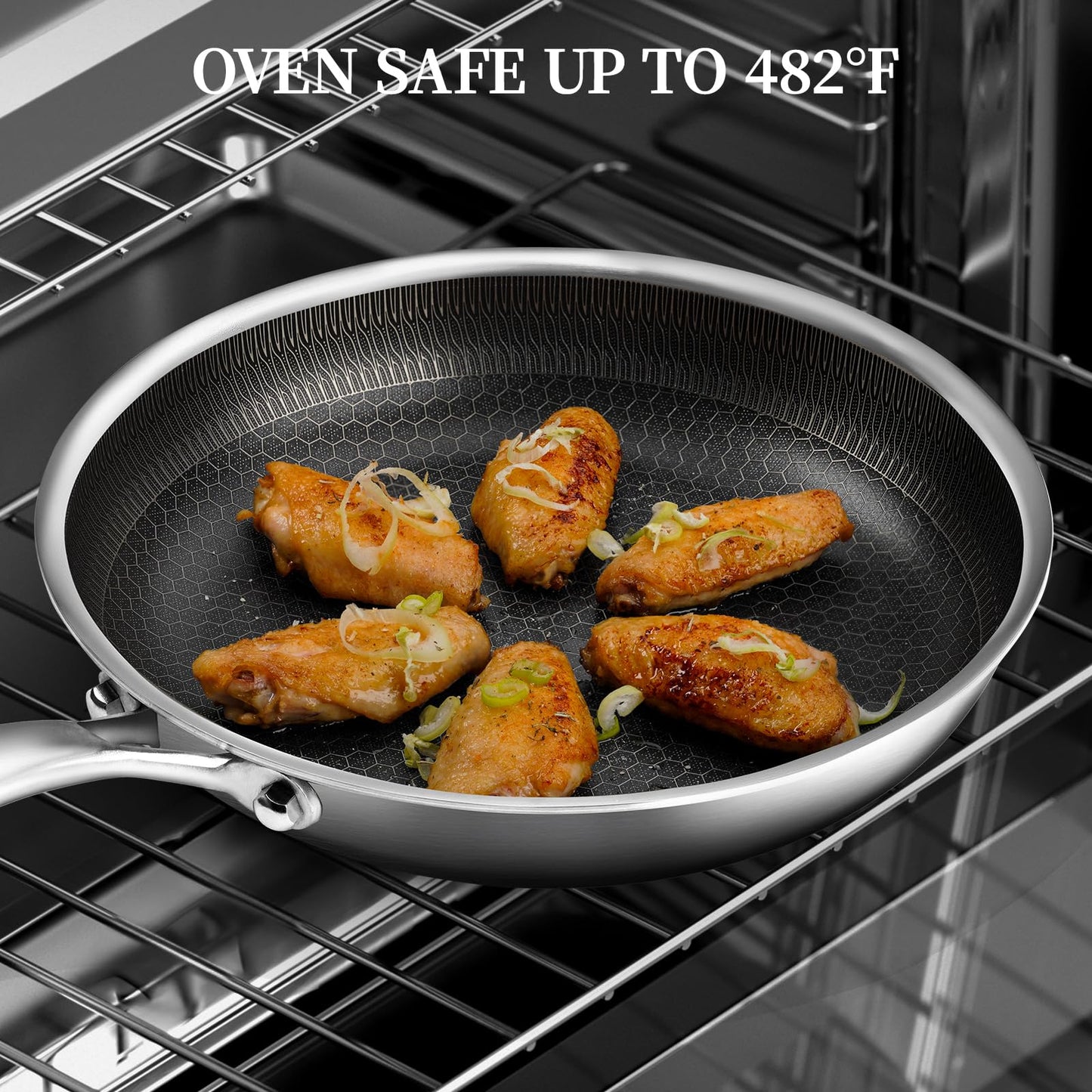 Stainless Steel Frying Pan with Lid - 9.5 Inch Nonstick Frying Pan with Lid, Honeycomb Stainless Steel Skillet Omelet Chef's Pan with Stay Cool Handle, Induction Compatible, PFOA Free