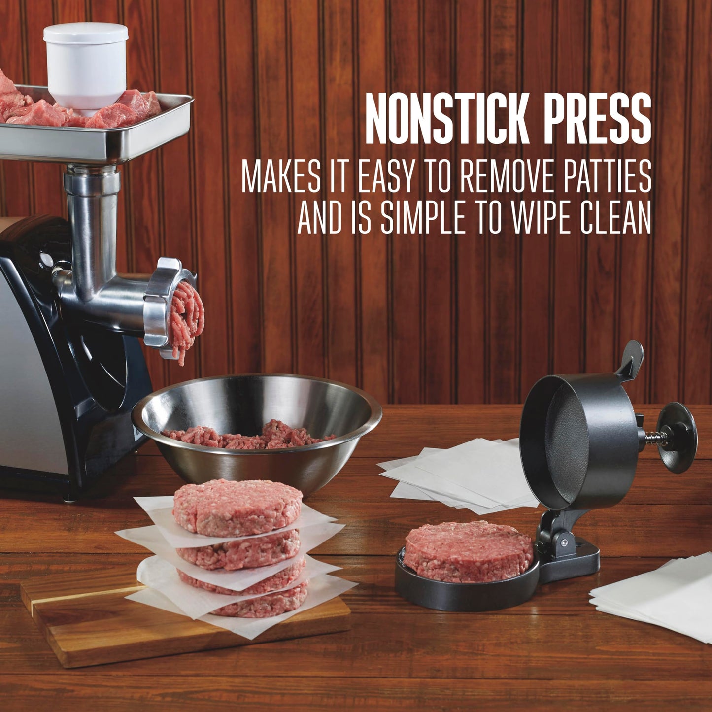 Weston Burger Press, Makes 4 1/2" Diameter Patties for Hamburger, Crab Cakes, Sausage, 1/4lb to 3/4lb, with Spring Ejector for Easy Removal, Single, Non-stick Heavy-Duty Cast Aluminum (07-0310-WG)