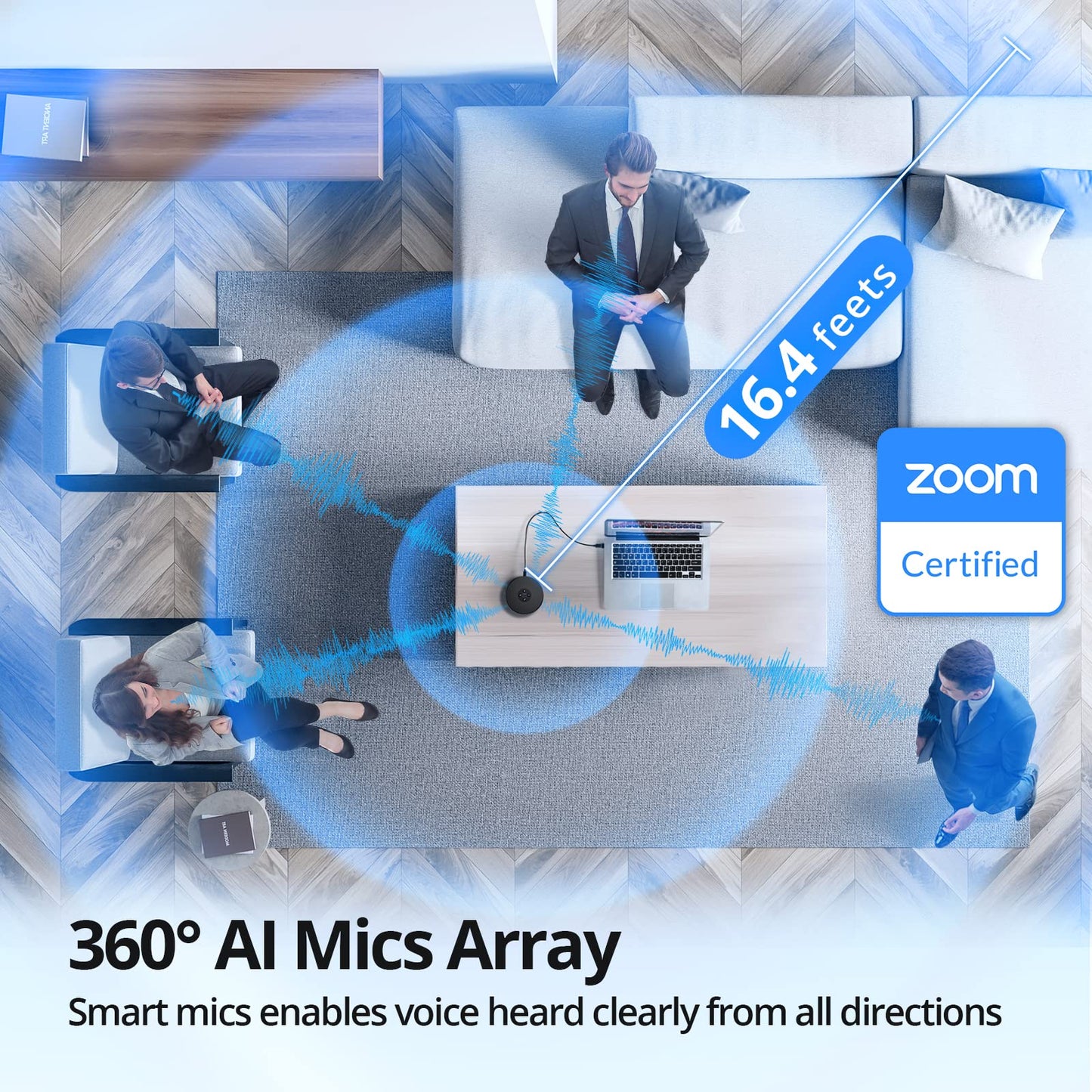 EMEET USB Speakerphone, M1A Zoom Certified AI Mics 360°Voice Pickup USB Type C-A Plug&Play Computer Speakers with Microphone, Fast Mute Noise Reduction Echo Cancellation for 5-8 People for Zoom Teams