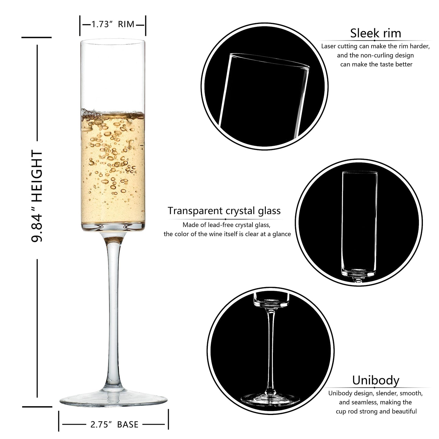 BACLIFE Crystal Champagne Flutes Set of 6 - Hand Blown Champagne Glasses with Long Stem - Elegant Sparkling Wine Stemware - Unique Gift for Birthday,Wedding, Mother’s Day - 6.5 oz, Clear