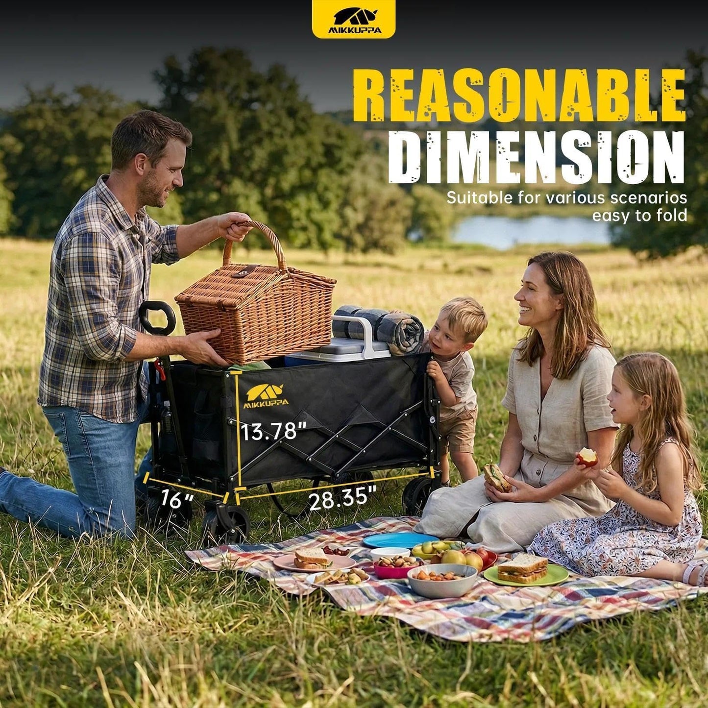 MIKKUPPA Collapsible Wagons Carts Foldable - 180L 340LBS Heavy Duty Utility Wagon with Drop-Down Tailgate for Groceries & Dogs, Portable Shopping Carts with Wheels for Camping, Beach, Sports, Garden