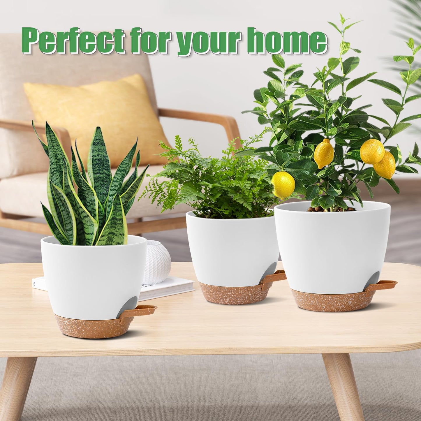 3 Pack Plant Pots Indoor 10/9/8 Inch Self Watering Planters for Indoor Plants Flower Pots for Indoor Plants with Drainage Holes and Saucer for Home Garden Indoor Outdoor(White)
