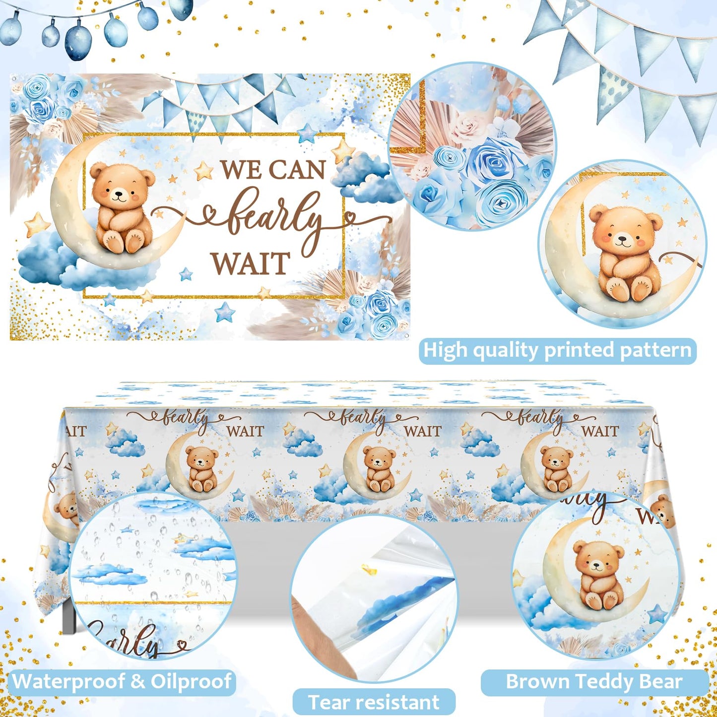 We Can Bearly Wait Baby Shower Decorations - Baby Boxes with Letters,Boho Balloons,We Can Bearly Wait Backdrop,Tablecloth for Teddy Bear Baby Shower,Birthday Supplies