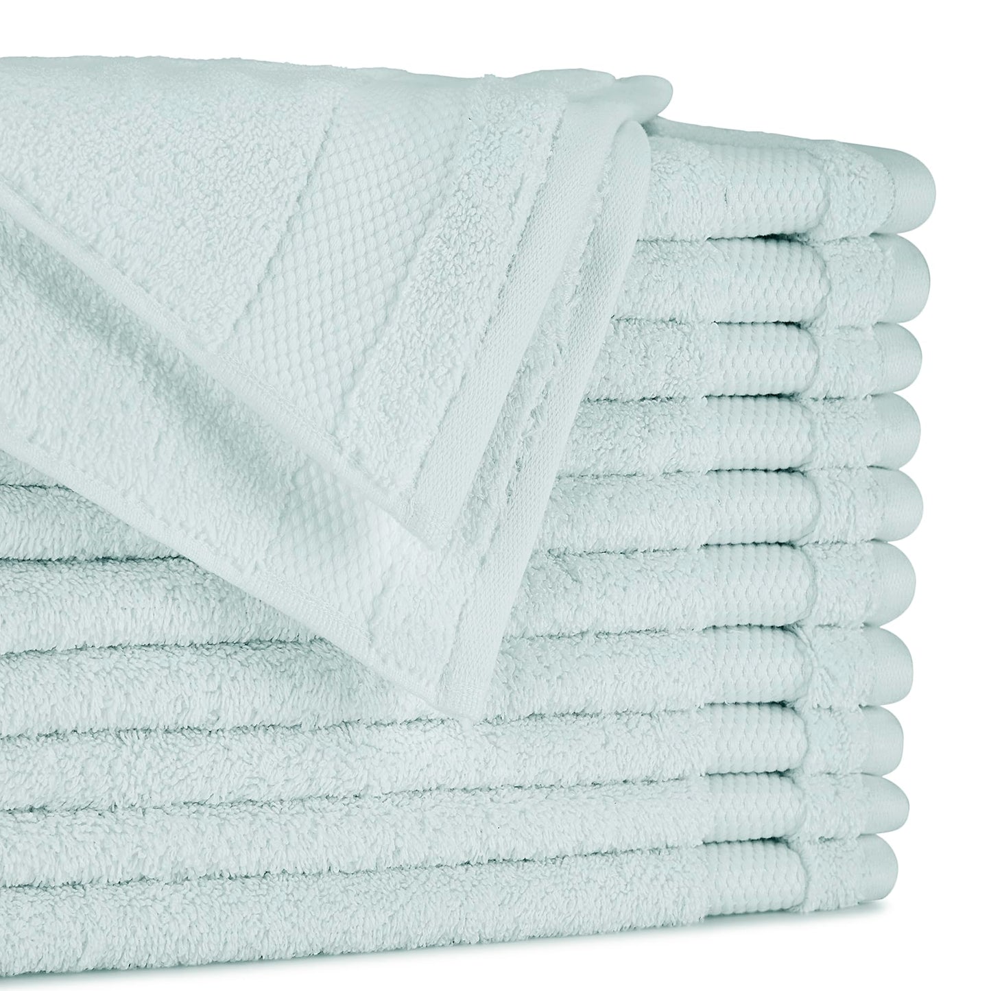 BIOWEAVES 100% Organic Cotton 700 GSM Plush Washcloths 13" x 13" GOTS Certified - Seafoam, Pack of 12