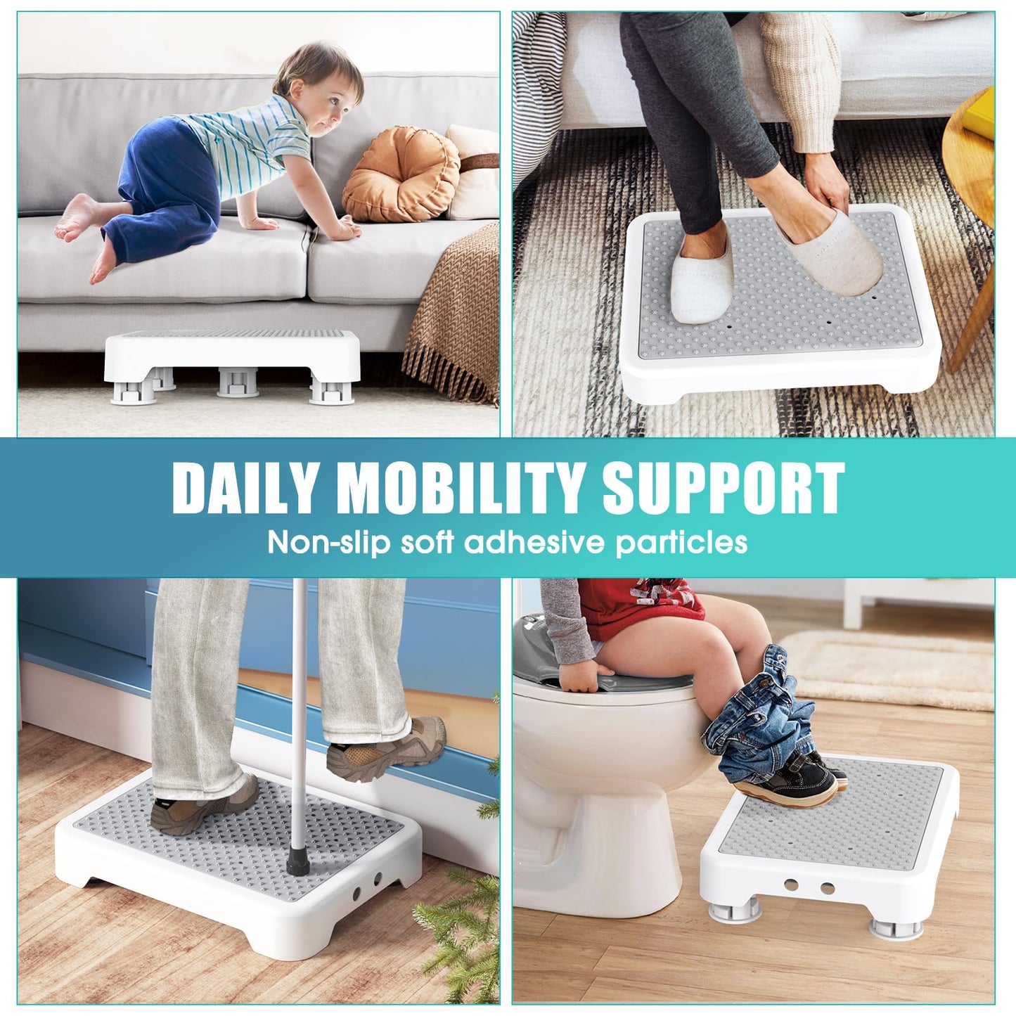 SPACELEAD Mobility Step Stool for Adults & Seniors, Anti-Slip Bathroom Step Stool, Portable Stair Assist Indoor/Outdoor, Platform Step for Kitchen, Office, and Bedroom, 600lbs Capacity, White-Gray