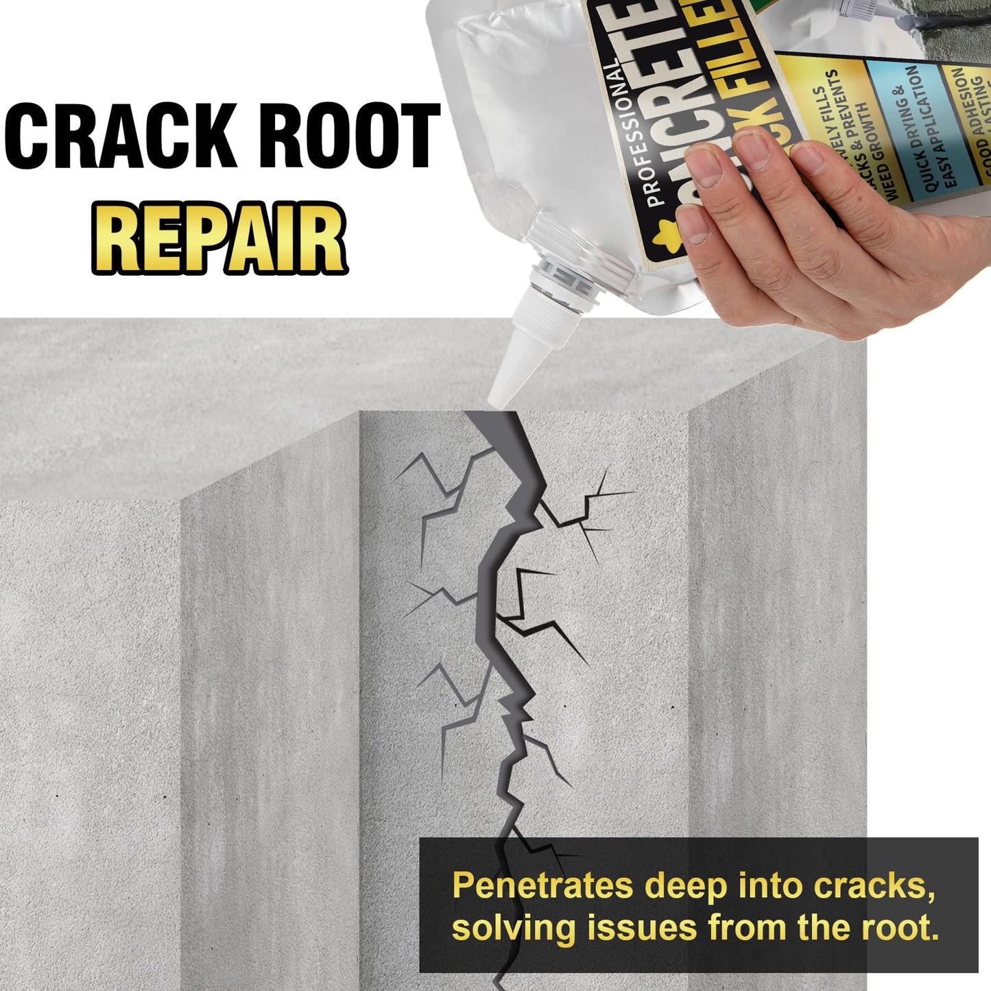3.3 LB Concrete Crack Filler, High Elasticity Cement Crack Filler, Gray Self Leveling Concrete Hole Repair, Flexible Liquid Concrete Sealant for Driveway, Walkway, Foundation, Patio, Joint, Outdoor
