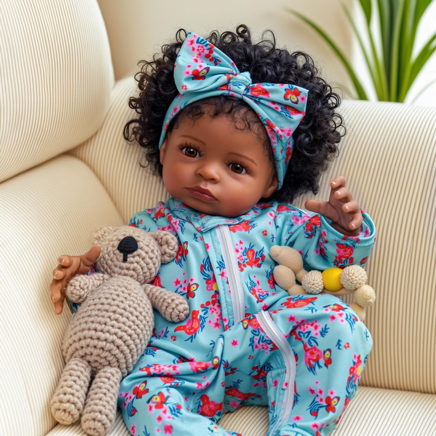 BABESIDE Lifelike Reborn Black Girl- 18-Inch Realistic Newborn Real Life Baby Dolls with Clothes and Toy Gift for Kids Age 3+1
