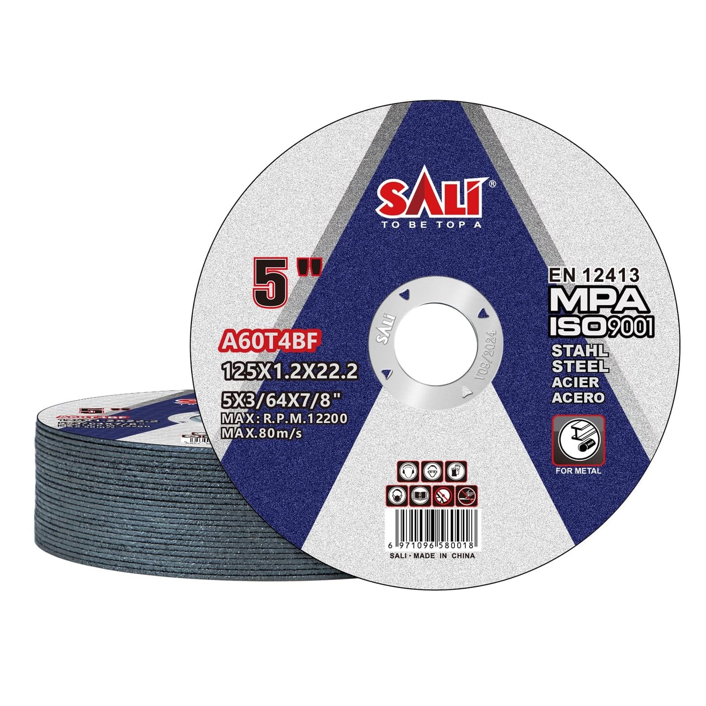 SALI 50 Pack Cut Off Wheel 5 Inch General Purpose Metal Cutting Wheel for 5" Grinders- Cutting Disc Aggressive Cutting 5" x 3/64" x 7/8" Operating Up to RPM 12200 and 80 M/S