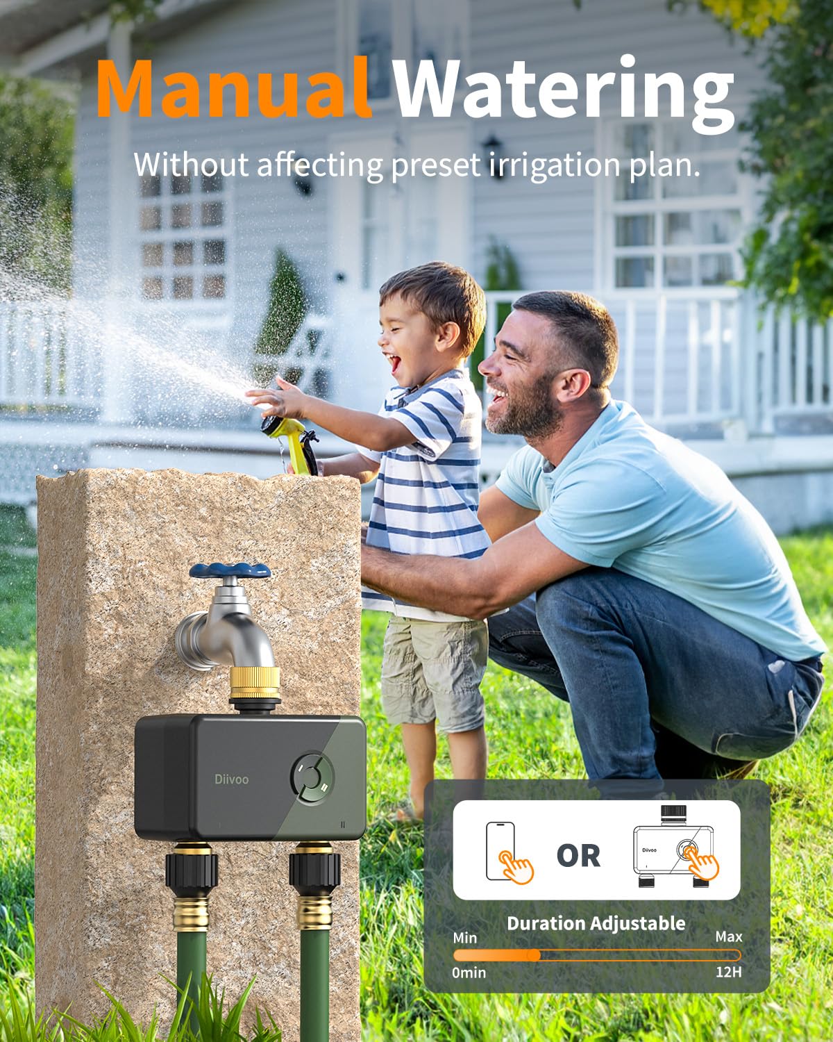 Diivoo WiFi Sprinkler Timer 2 Zone, Garden Hose Timer with Brass Inlet & Outlet, Programmable Automatic Water Timer with Rain Delay, Manual/Auto Mode, Outdoor Irrigation Controller for Lawn