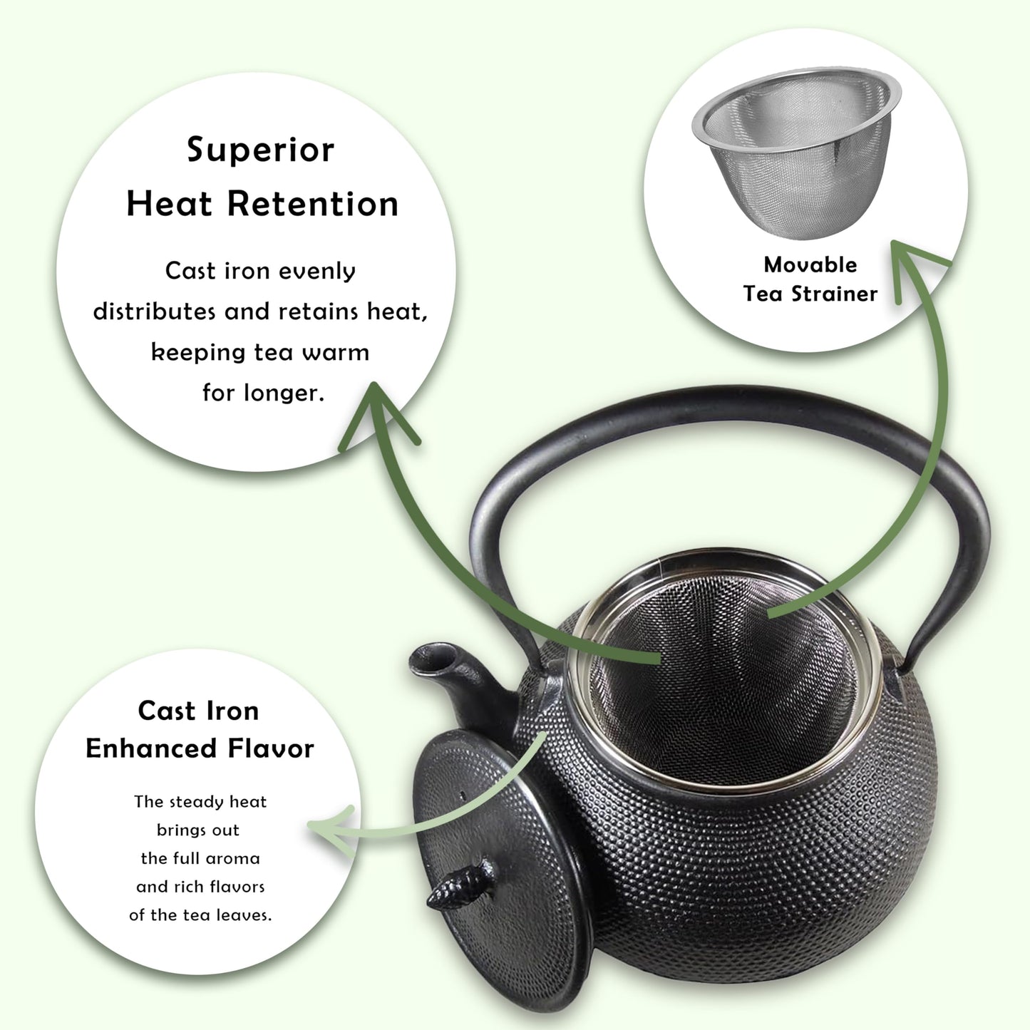 Cuisiland Large 66 OZ Hobnail Cast Iron Teapot Enameled Interior and Stainless Steel Infuser