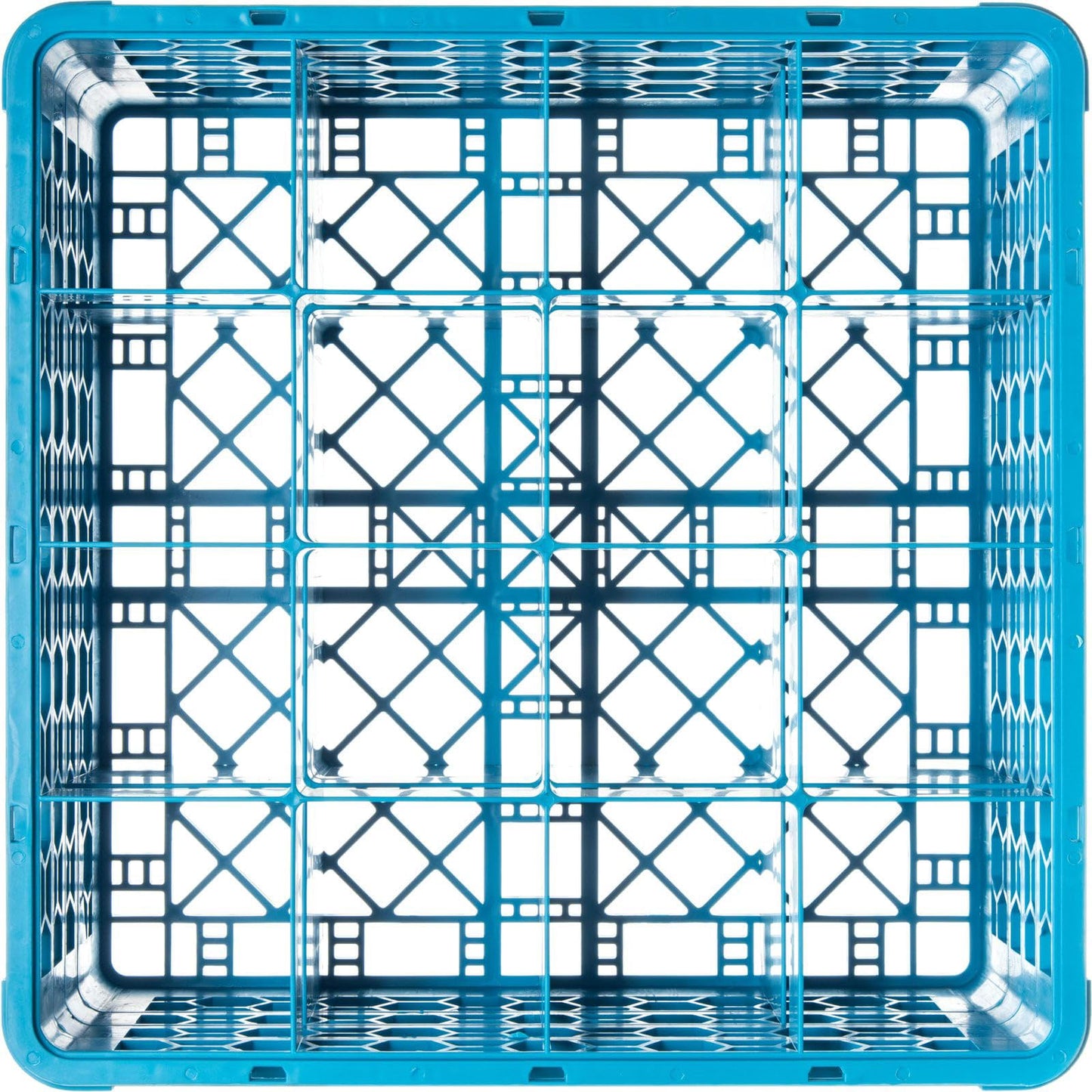 Carlisle FoodService Products OptiClean Glass Rack, 16-Compartments (4.45" x 7.88") with 3 Extenders, Polypropylene, 19.88 x 19.88 Inches, Blue