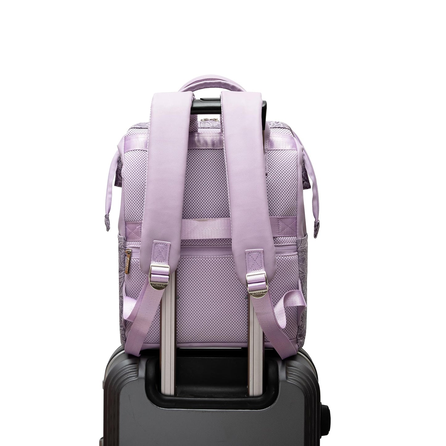 Kinmac Wide Open Style Laptop Backpack for Laptop Up to 15.6 Inch Men Women Travel Outdoor Backpack (Purple Flower PU)