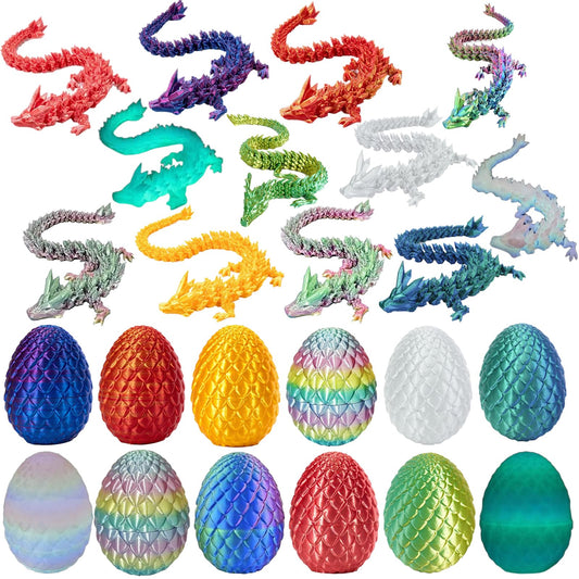3D Printed Dragon Egg Toy, Full Dragon 3D Crystal Easter Egg with Detachable Eggshell Fidget Toys for Kids, Fidget Gift for Adults Stress Relief Autism ADHD, Easter Basket Stuffers (12PCS)