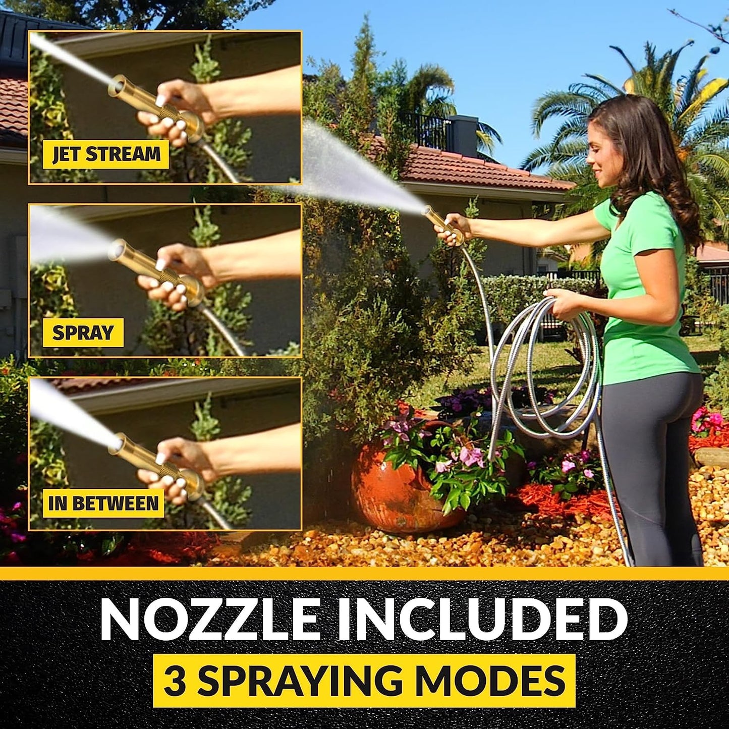 Bionic Steel Pro Metal Garden Hose 25 Ft, Rust Proof 304 Stainless Steel Water Hose with Brass Fittings, Flexible & Heavy Duty Hose, Lightweight, Kink Free & Easy Coil Outdoor Hose- 2021 Model