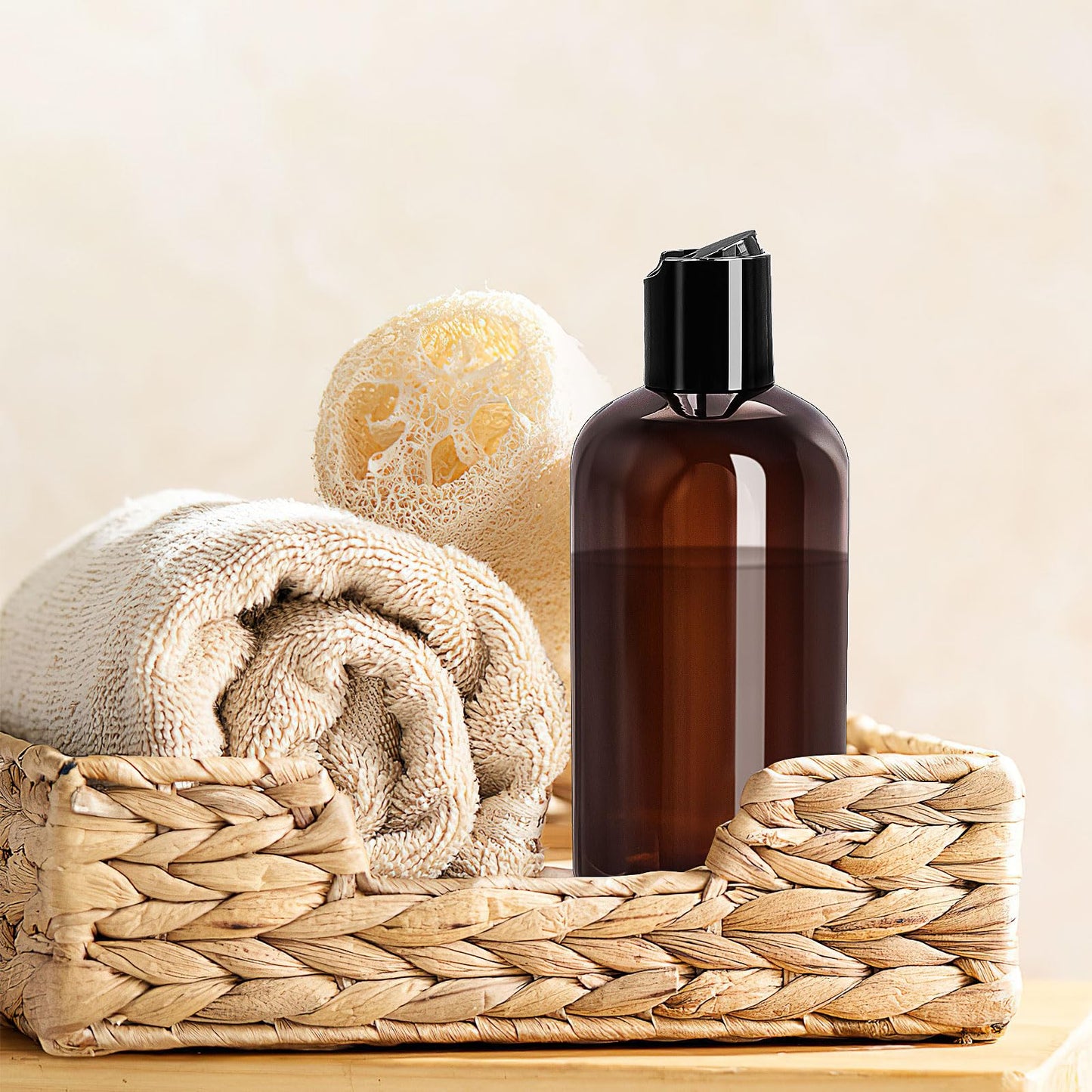 36 Pack Amber Plastic Travel Bottles, 8.5oz Reusable Cosmetic Squeeze Containers with Disc Top Flip Cap, Refillable Empty Containers for Shampoo Conditioner Toiletries Liquid Soap (250ml)