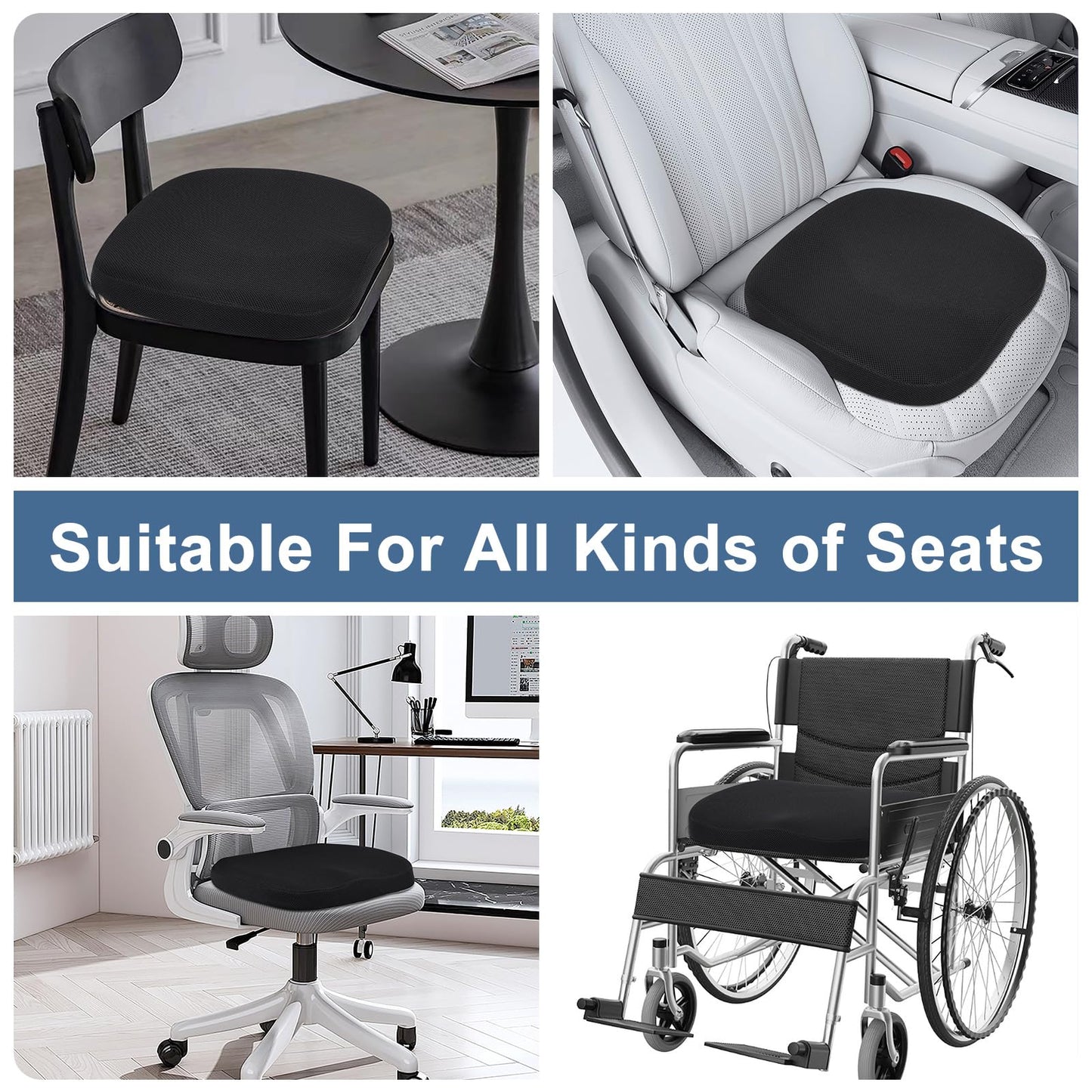 HAVARGO Memory Foam Seat Cushion Contoured Ergonomic Office Chair Cushion Dual-Layer Design Seat Pad for Car Wheelchair Pressure Relief Sciatica & Pain Relief (Black, Breathable Cover)