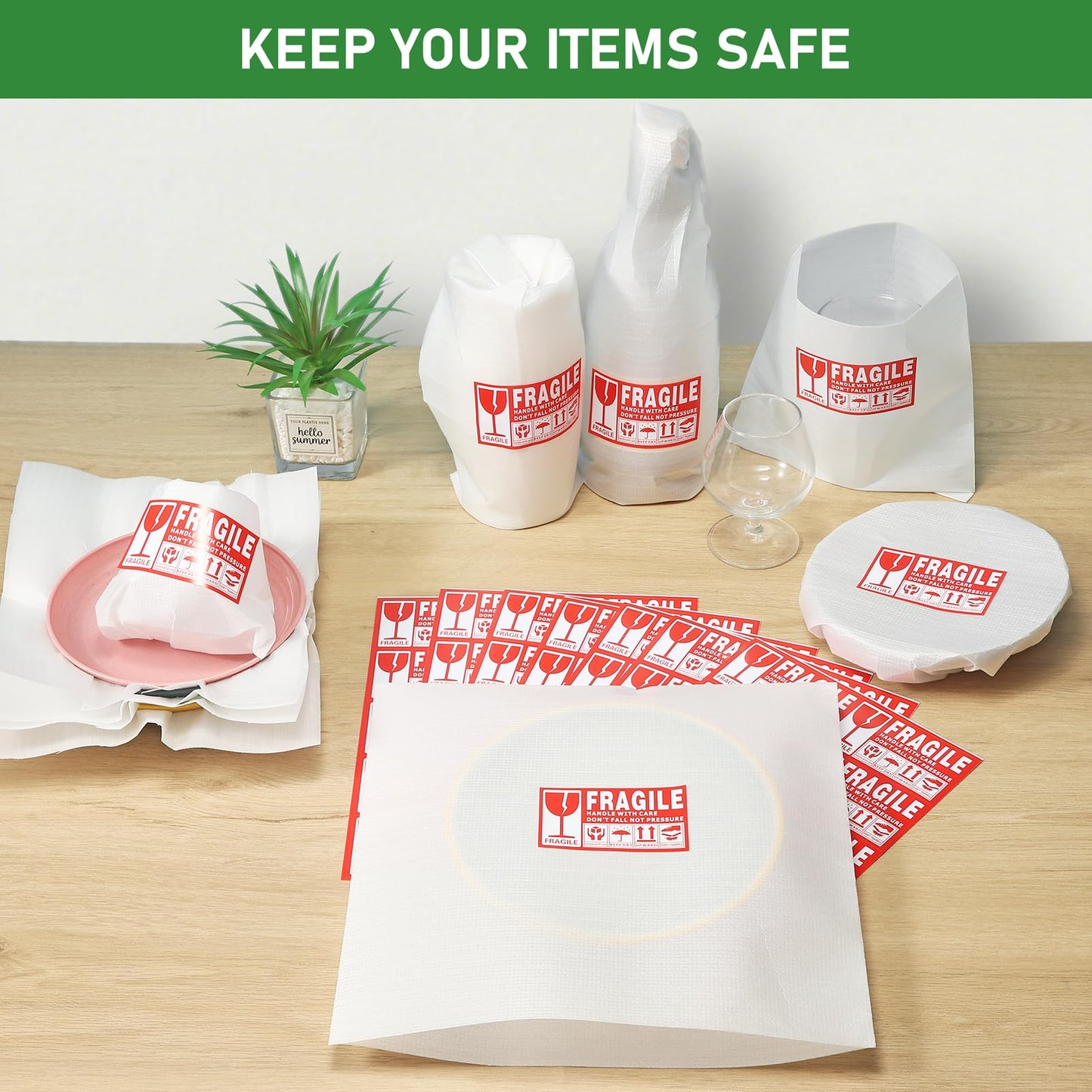 520Pcs Dish Packing Supplies for Moving, Moving Suppliers Packing Foam Cushion Dish Wrap 200 Cushion Foam Wrap Pouches & 50 Foam Sheets, with 270 Fragile Stickers for Fragile Shipping