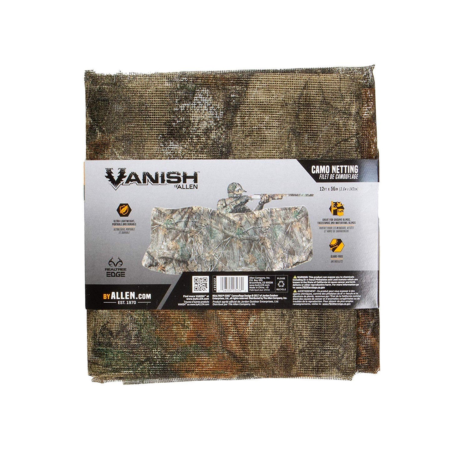 Allen Company Camo Netting for Hunting Blinds, 12 feet x 56 inches - Realtree Edge