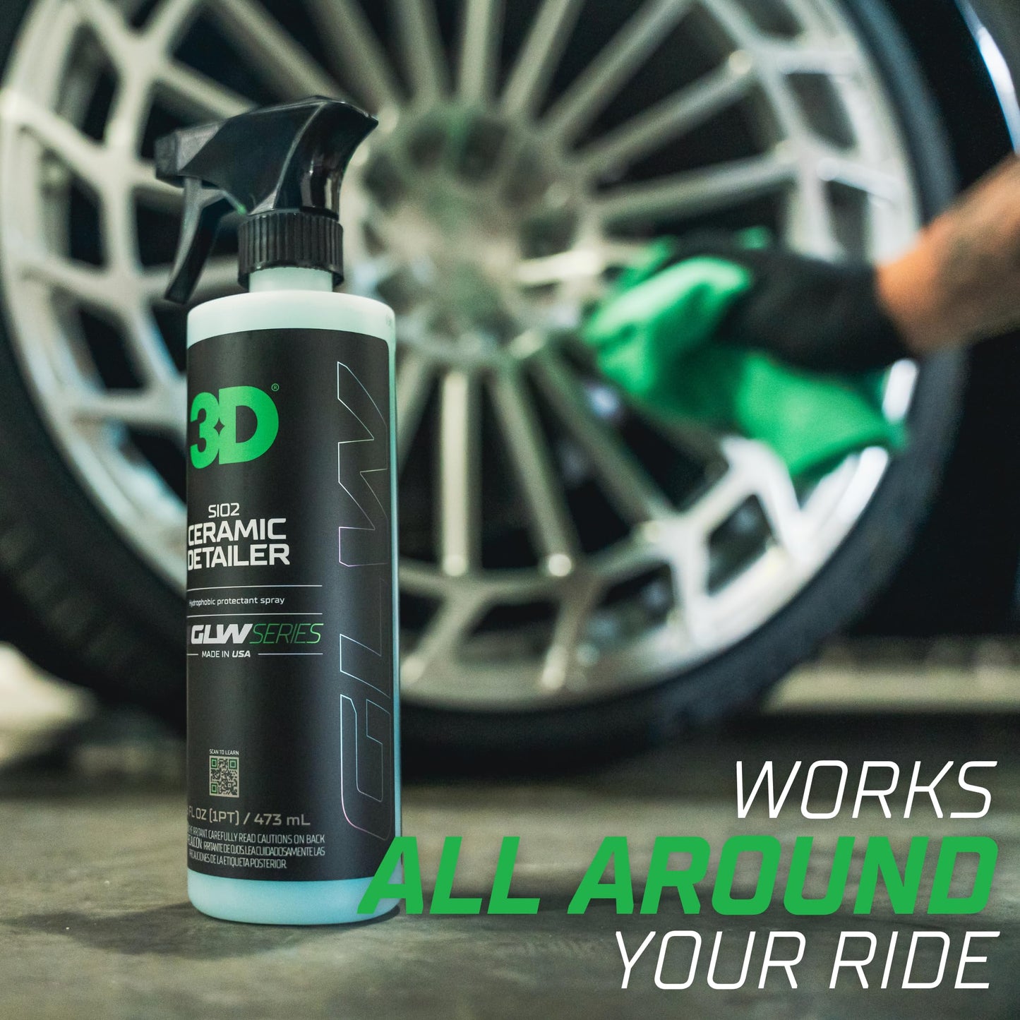 3D Ceramic Detailer, GLW Series | Hyper Gloss Finish | SiO2 Peak Hydrophobic Top Coat | Extends Life of Waxes, Sealants, Coatings | DIY Car Detailing Spray | 64 oz