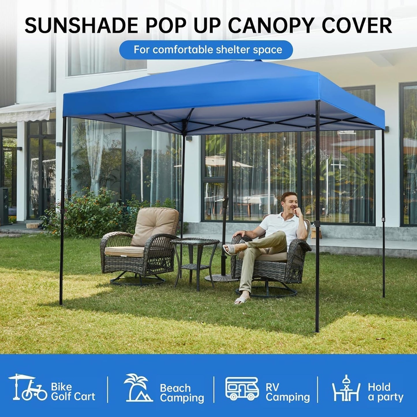 10x10 Canopy Replacement Top for Straight Leg, Pop-up Canopy Tent Replacement Cover, Waterproof Instant Canopy Top Cover with Rope for Garden, Picnic, Camping(Blue)