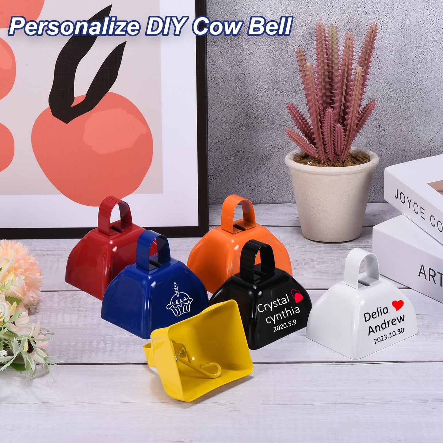 PATIKIL 24pcs Cow Bells for Football Games,3in Cowbells for Sporting Events Bulk Loud Noise Makers Metal Cow Bell with Handle for Cheering Competition Marathon Wedding, Blue Purple