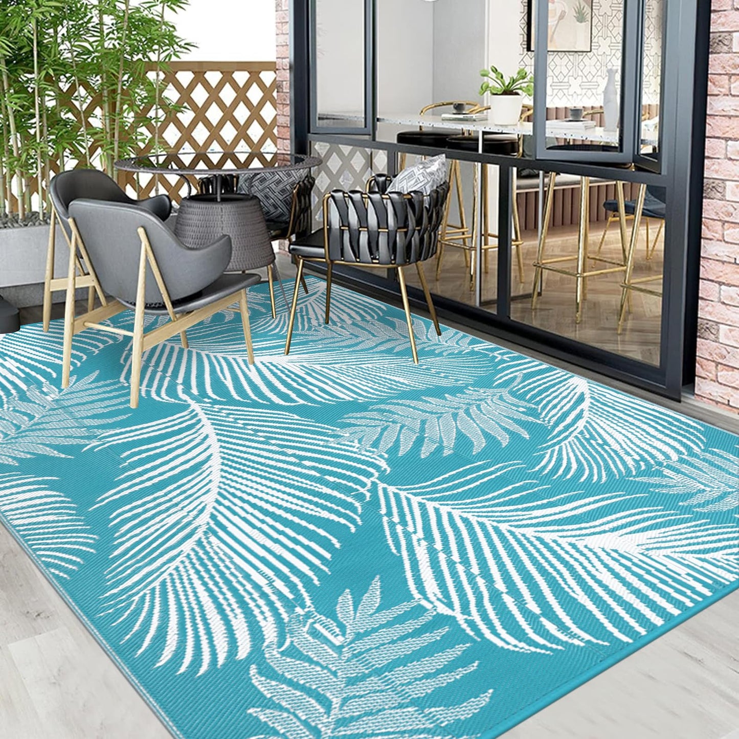 Pauwer Waterproof Outdoor Rug 8x10, Reversible Plastic Straw Patio Camping Rug, Indoor Outdoor RV Mat Carpet for Deck, Camper, Porch, Balcony, Backyard, Picnic