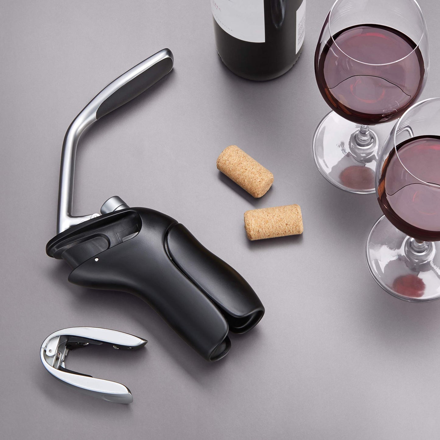 OXO 11147600 Steel Vertical Lever Corkscrew with Removable Foil Cutter, 2.1, Black/Silver